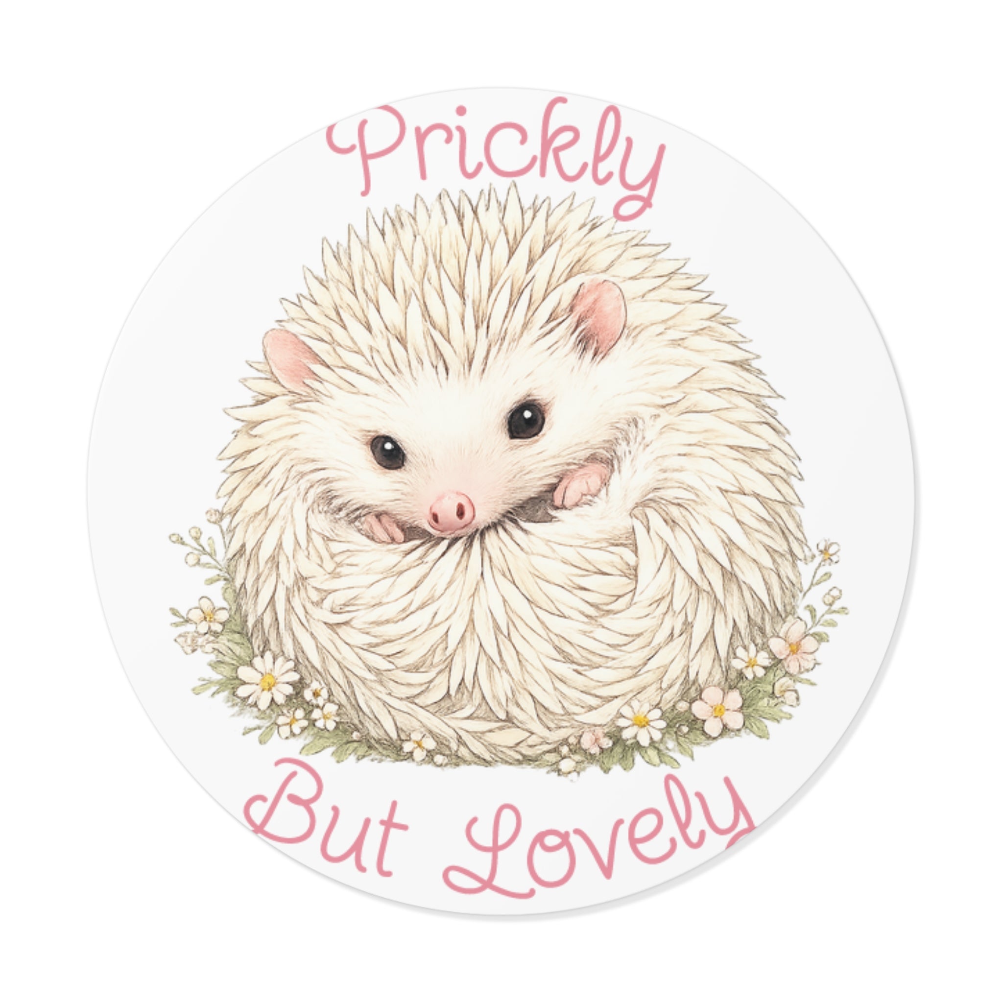 Prickly But Lovely Hedgehog Round Vinyl Sticker  Cute Animal Sticker for Laptops, Water Bottles & Gifts