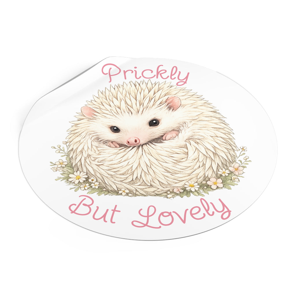 Prickly But Lovely Hedgehog Round Vinyl Sticker  Cute Animal Sticker for Laptops, Water Bottles & Gifts