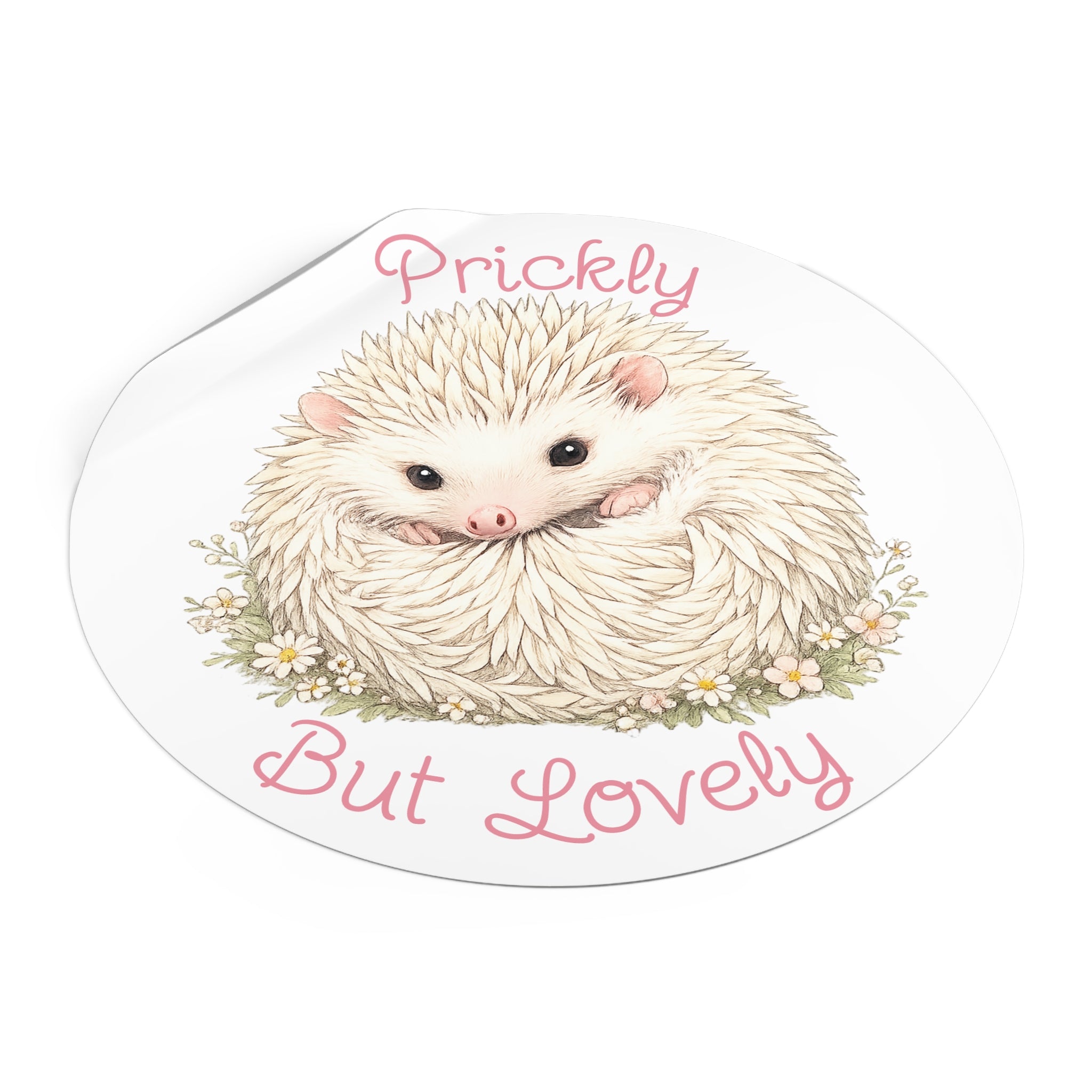 Prickly But Lovely Hedgehog Round Vinyl Sticker  Cute Animal Sticker for Laptops, Water Bottles & Gifts