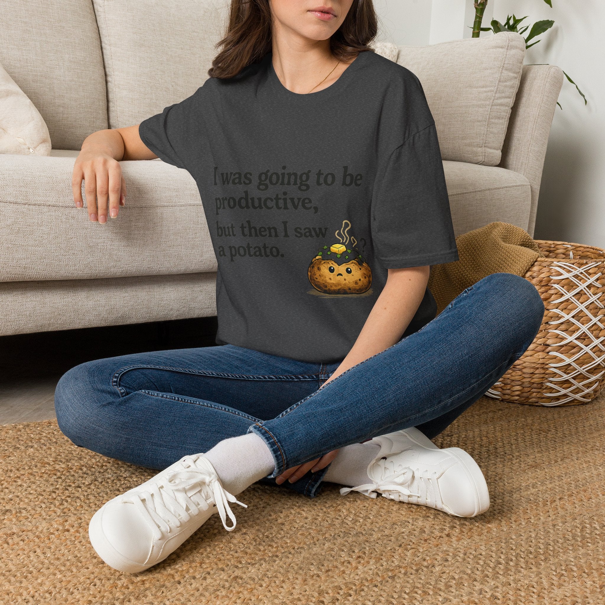 ADHD Funny Potato Tee – “I was going to be productive, but then I saw a potato.” Graphic T-Shirt