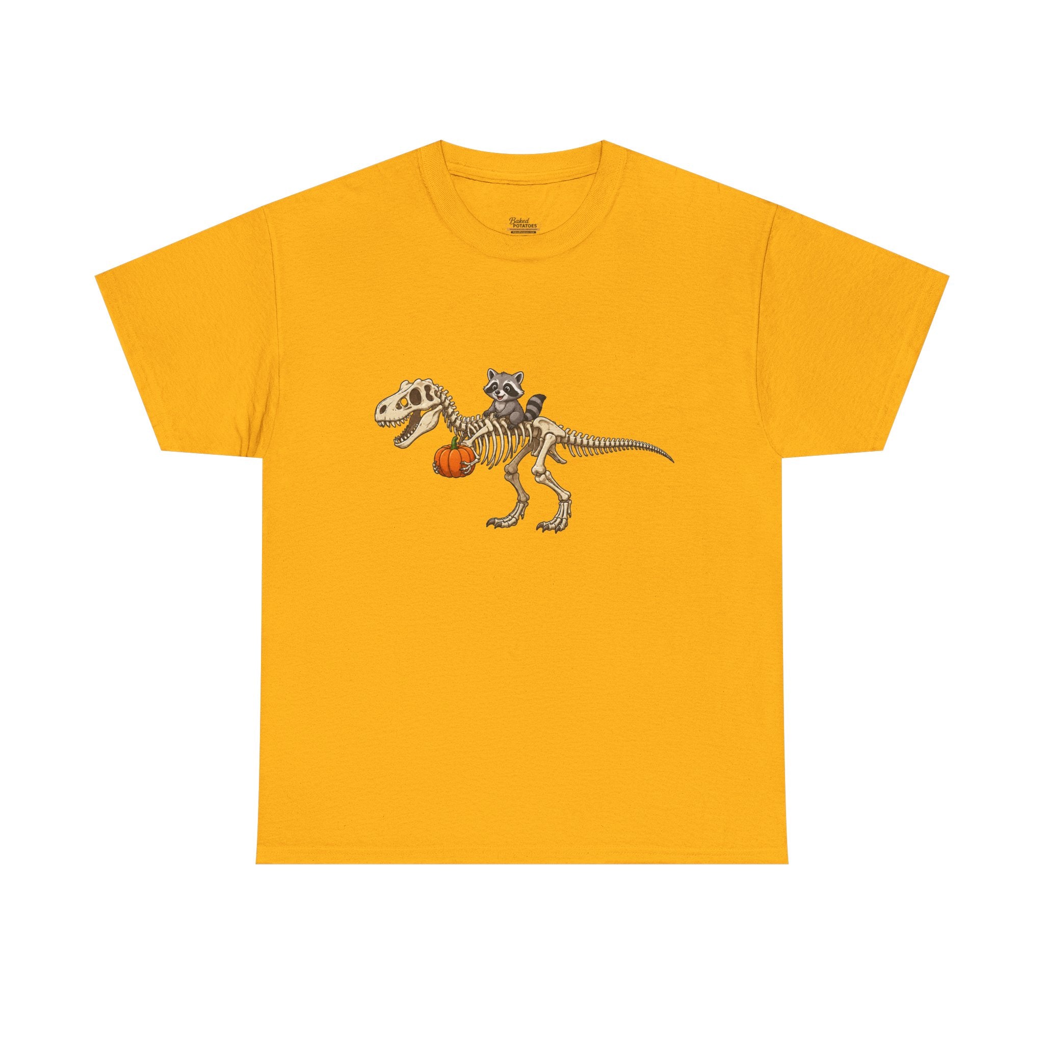 Raccoon Riding T-Rex Skeleton Tee Halloween Pumpkin Dinosaur Shirt funny raccoon halloween tshirt