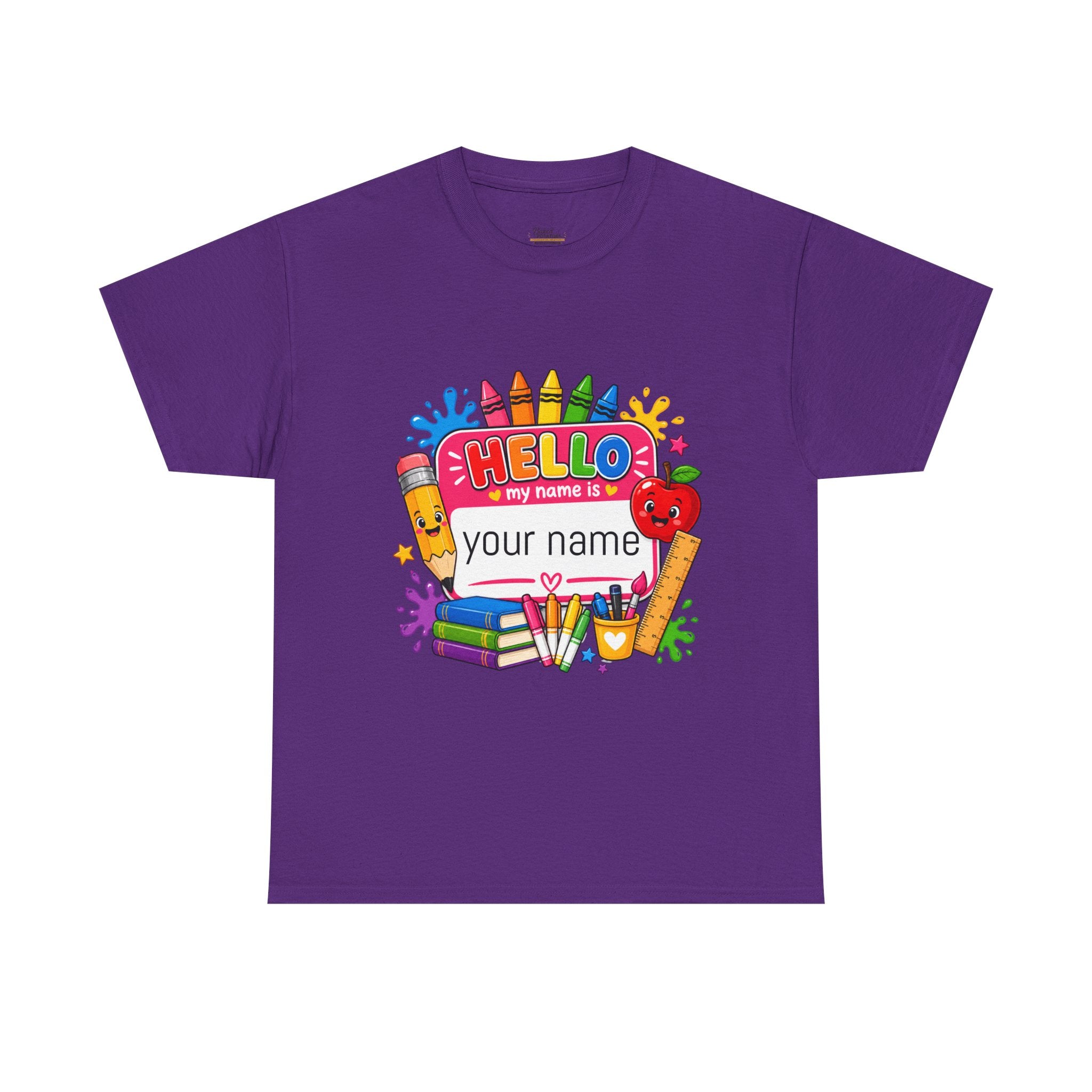 Personalized Teacher Back to School Shirt, Hello My Name Is Tee, Custom Teacher Name Tag Shirt, Bright School Supplies Tee Gift for Teachers