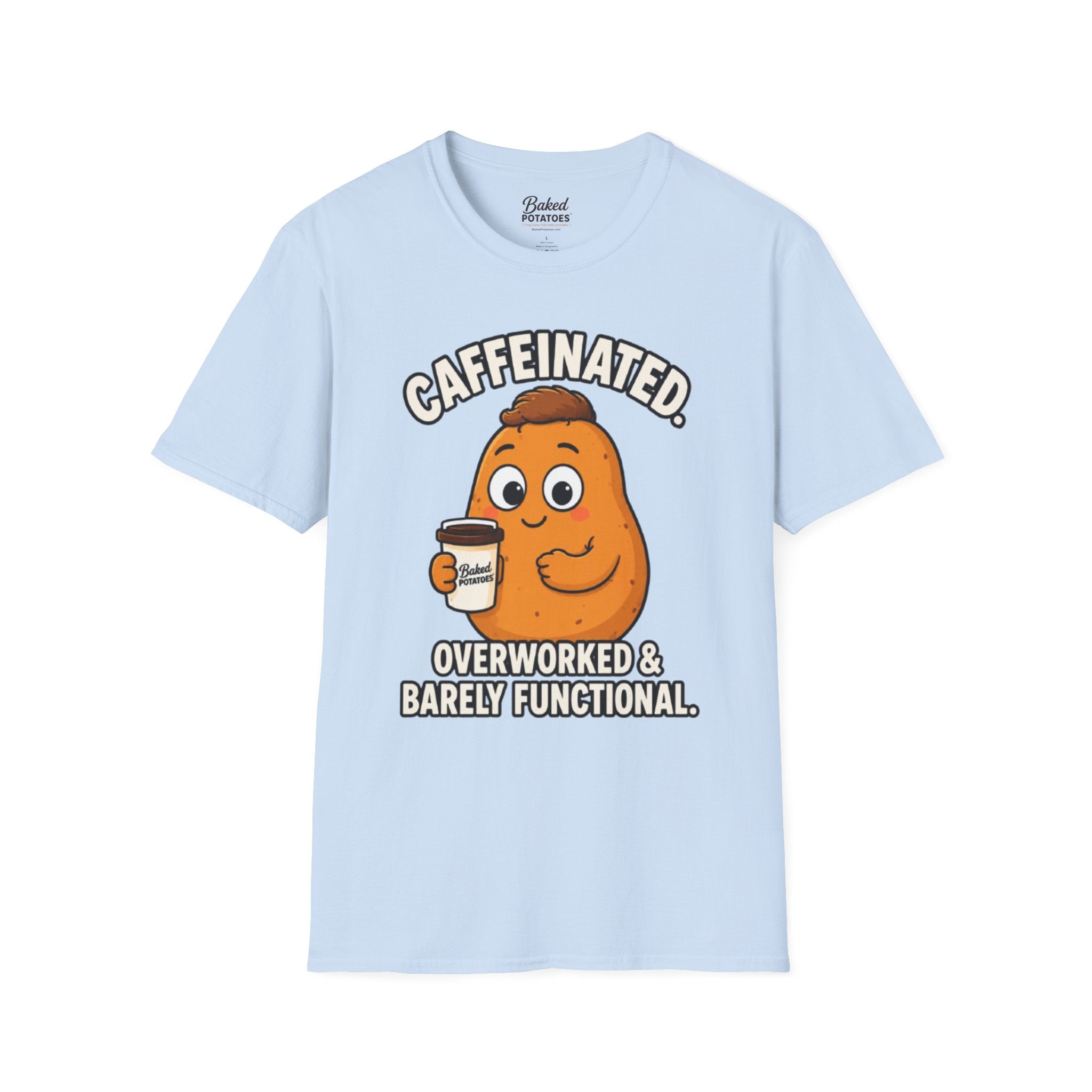 Coffee Potato T‑Shirt — “Overworked & Barely Functional” Coffee Humor Shirt
