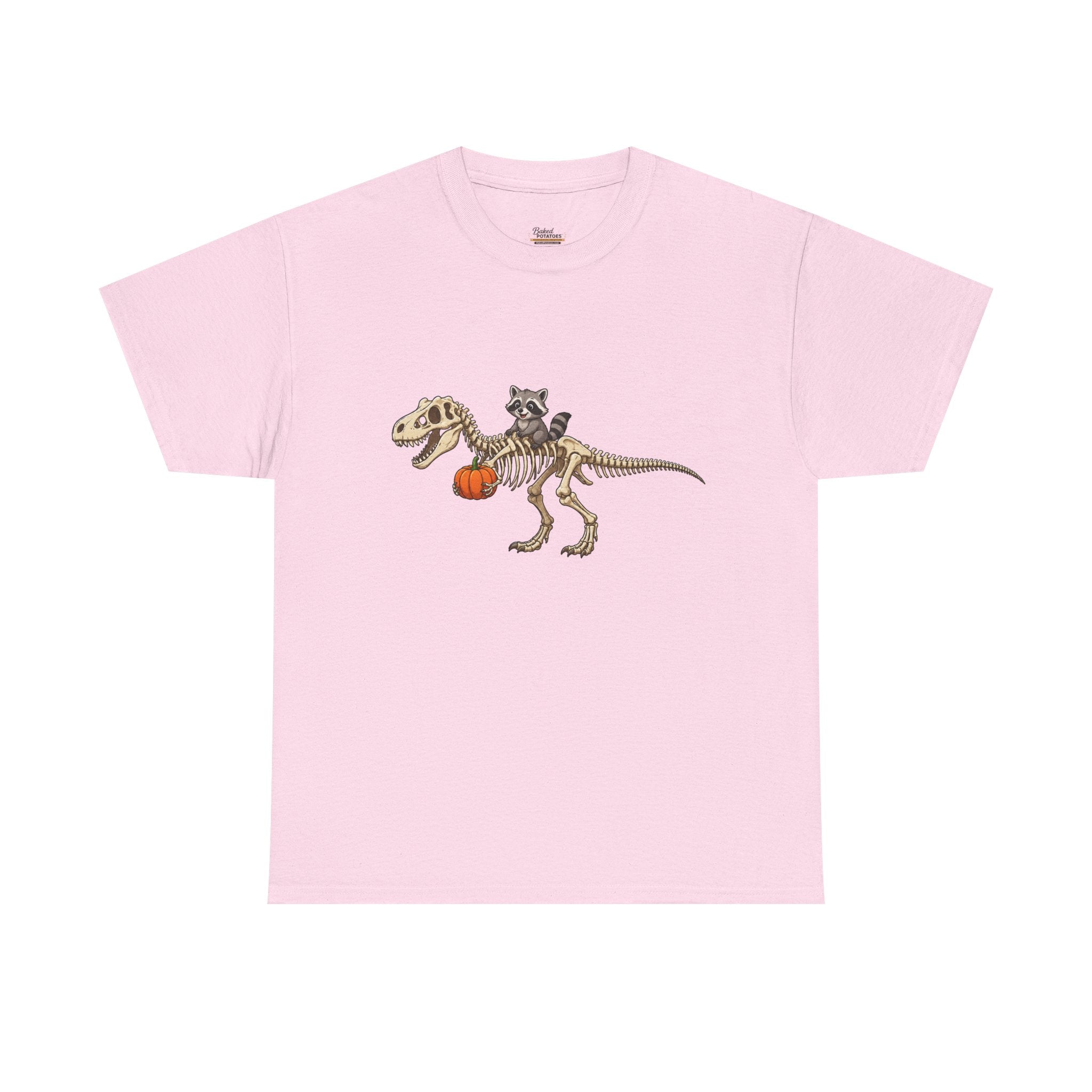 Raccoon Riding T-Rex Skeleton Tee Halloween Pumpkin Dinosaur Shirt funny raccoon halloween tshirt