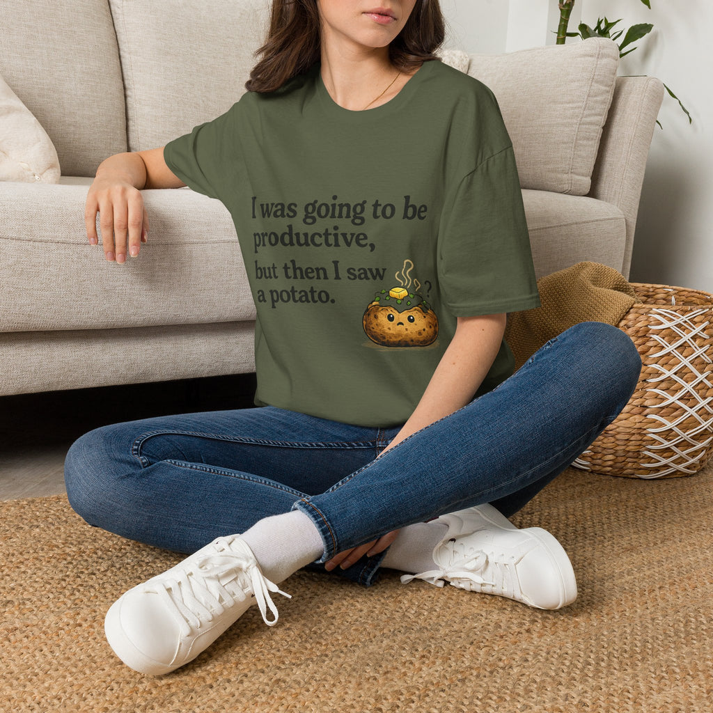 ADHD Funny Potato Tee – “I was going to be productive, but then I saw a potato.” Graphic T-Shirt
