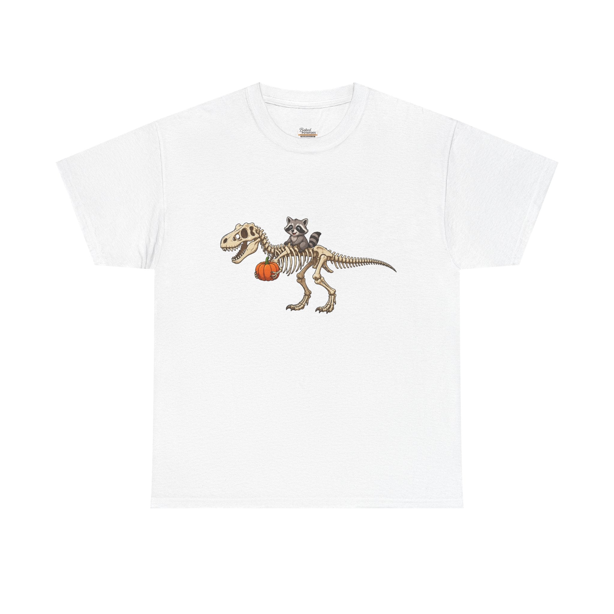 Raccoon Riding T-Rex Skeleton Tee Halloween Pumpkin Dinosaur Shirt funny raccoon halloween tshirt