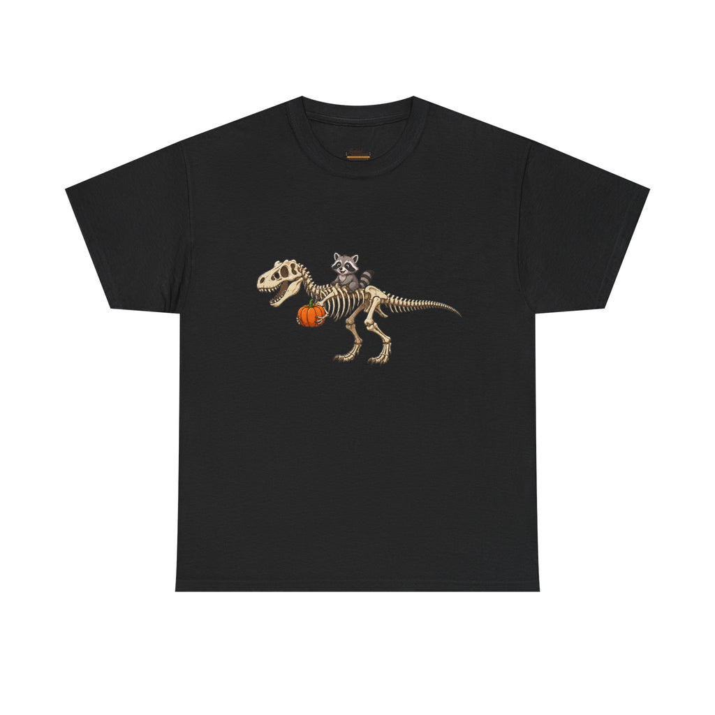 Raccoon Riding T-Rex Skeleton Tee Halloween Pumpkin Dinosaur Shirt funny raccoon halloween tshirt