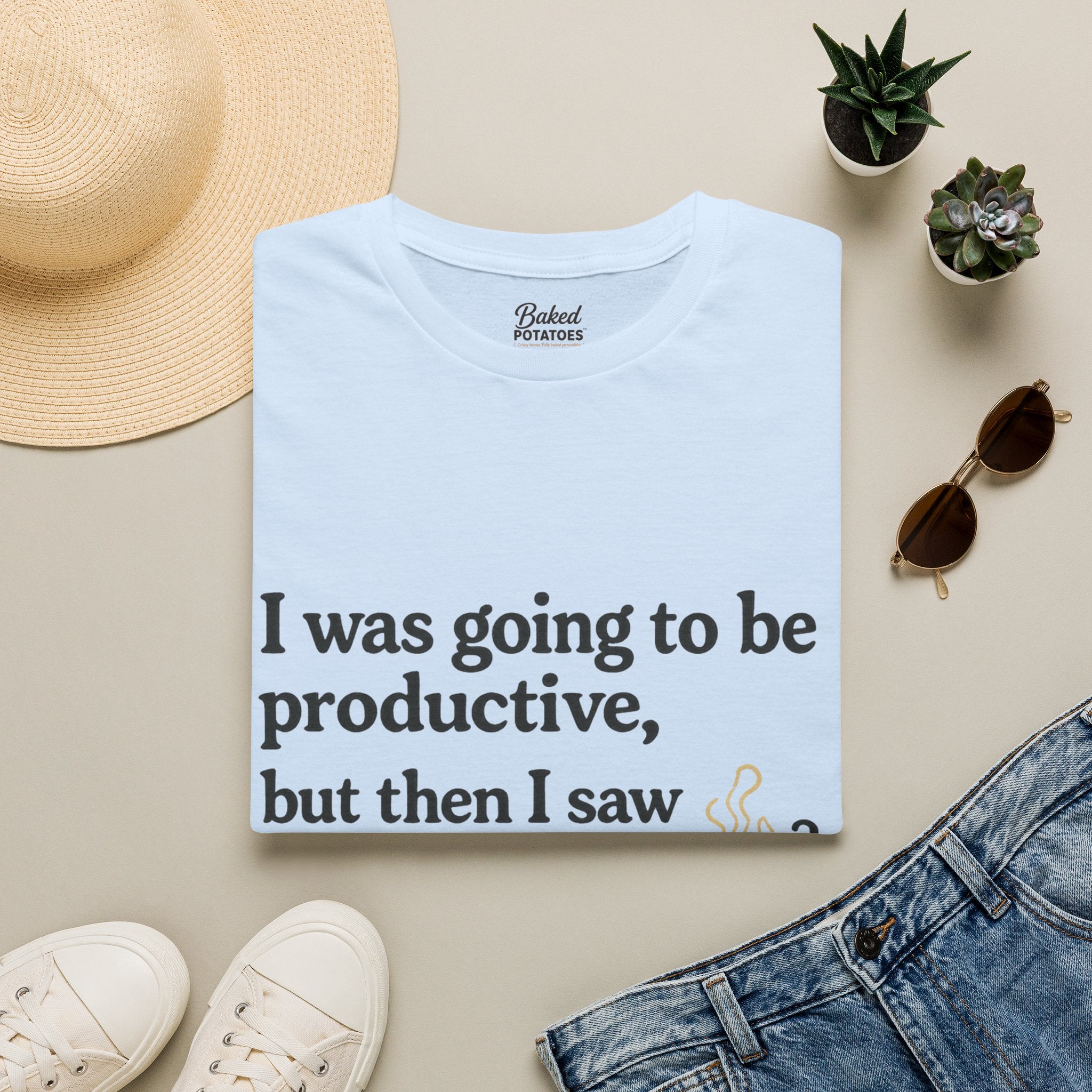 ADHD Funny Potato Tee – “I was going to be productive, but then I saw a potato.” Graphic T-Shirt