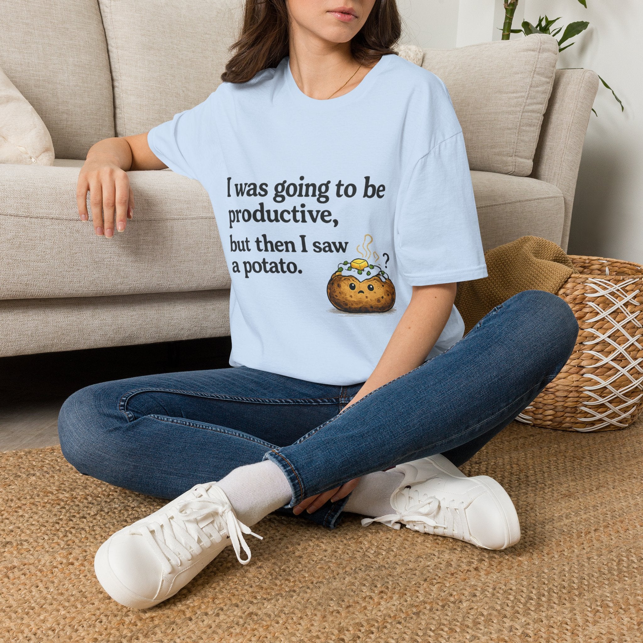 ADHD Funny Potato Tee – “I was going to be productive, but then I saw a potato.” Graphic T-Shirt