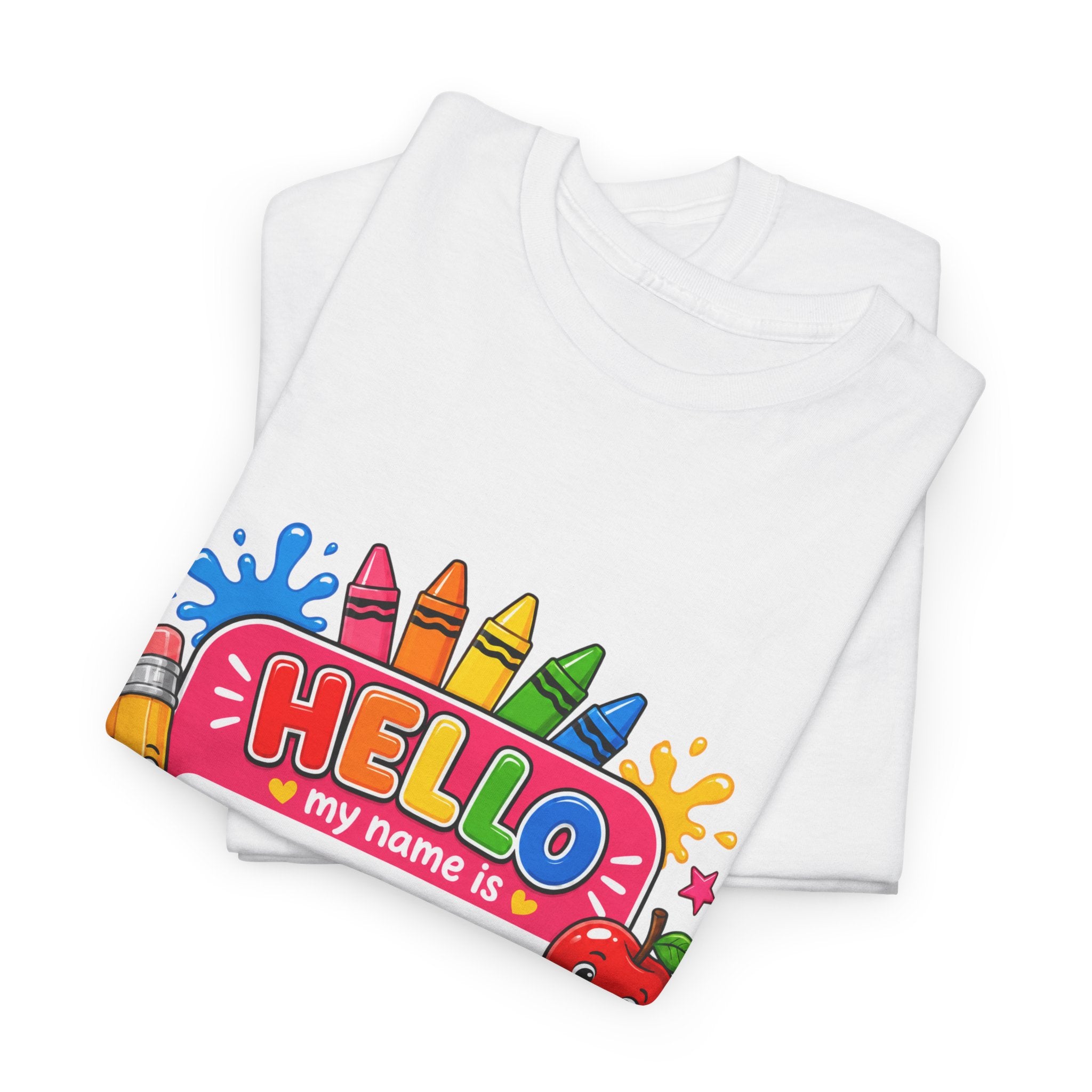 Personalized Teacher Back to School Shirt, Hello My Name Is Tee, Custom Teacher Name Tag Shirt, Bright School Supplies Tee Gift for Teachers