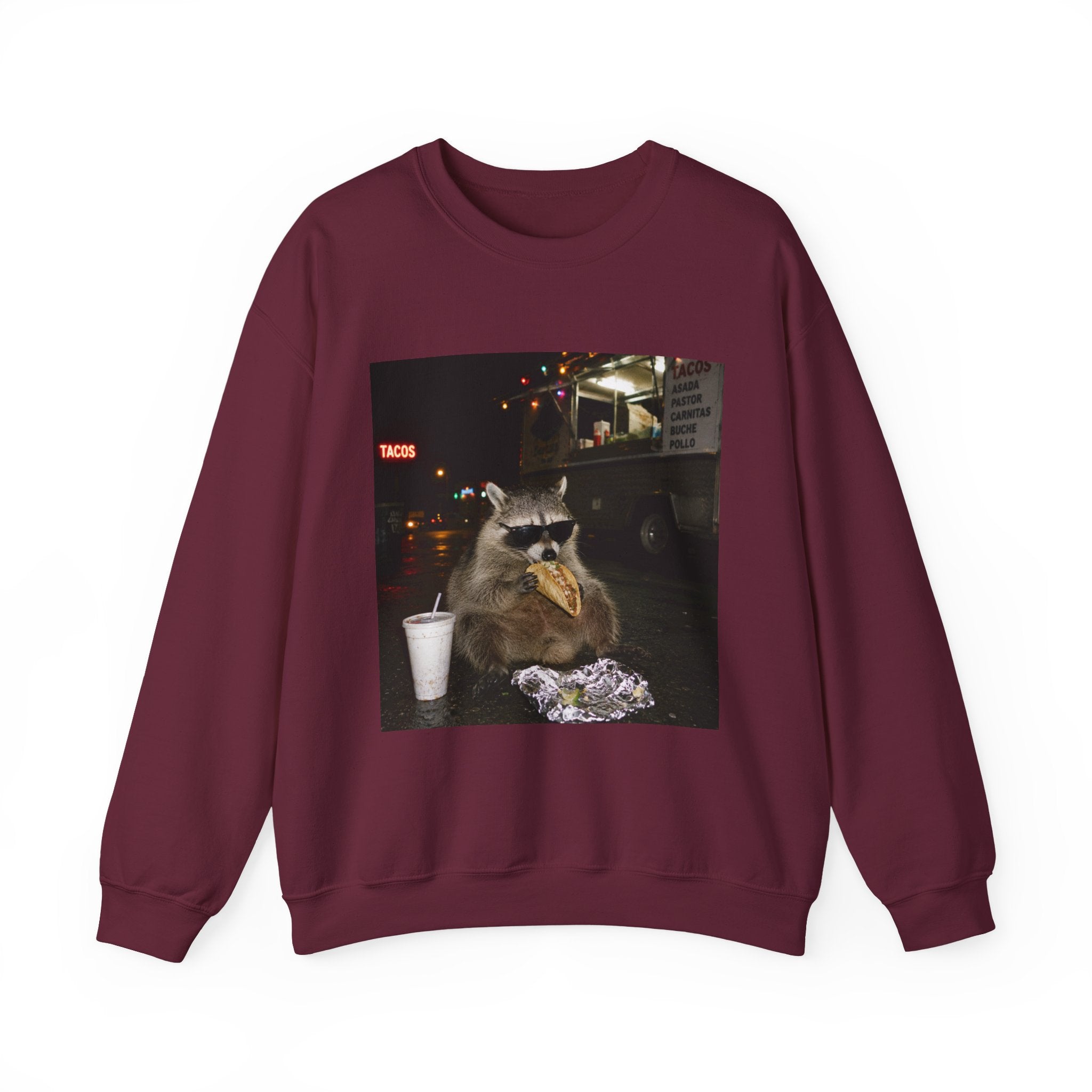 Raccoon eating a taco Sweater, Funny Raccoon Taco sweatshirt, Trash Panda Graphic hoodie, Mexican Food Lover Gift, Cinco de Mayo