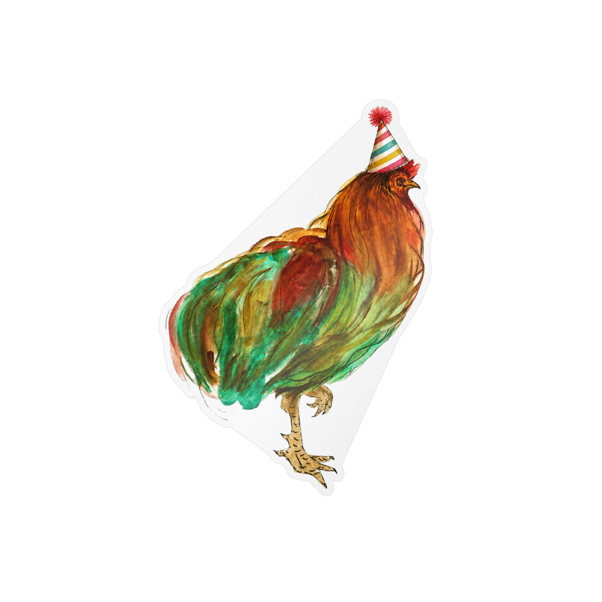Party Rooster Kiss-Cut Vinyl Sticker — Colorful Farm Chicken Decal