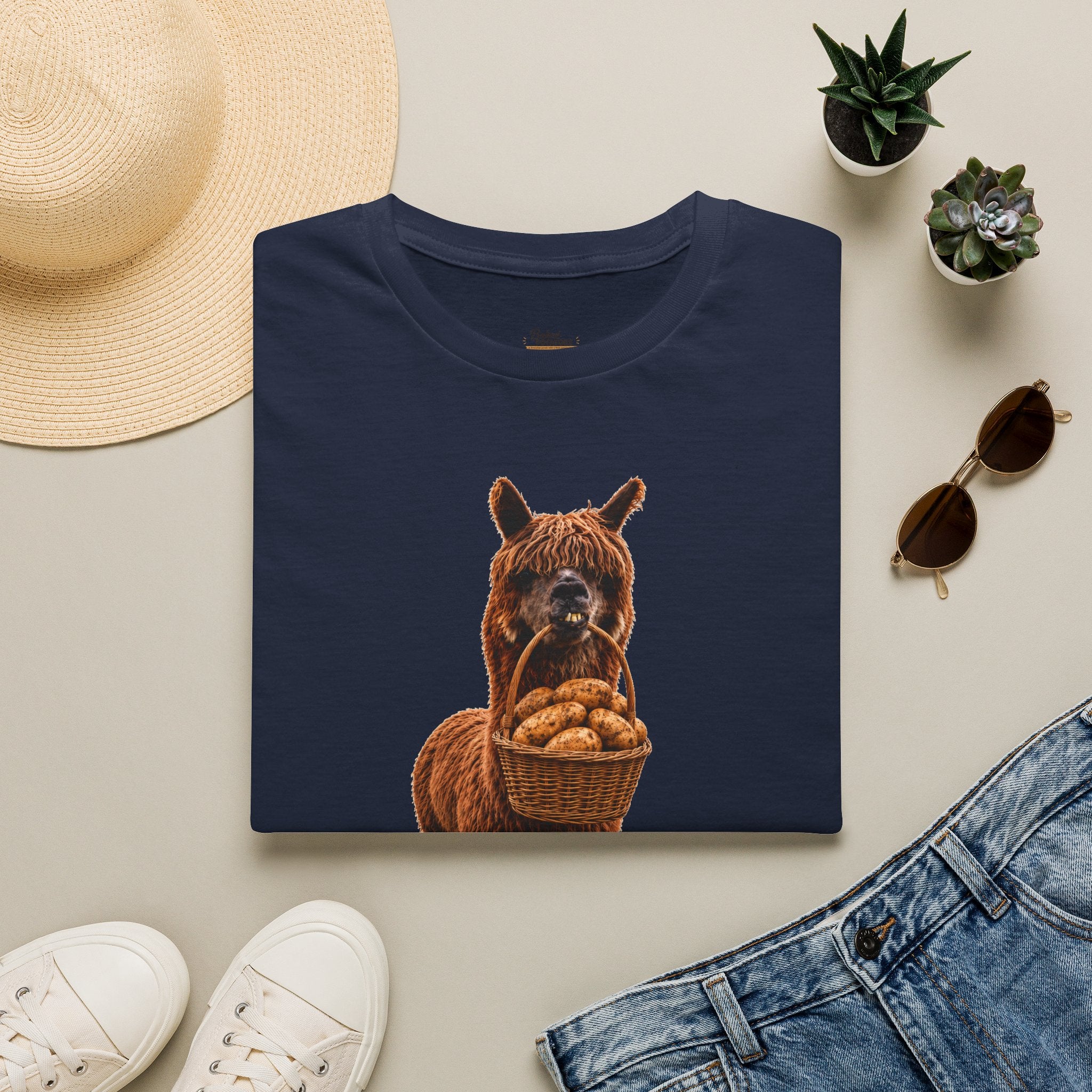 Alpaca Holding Potatoes T‑Shirt — "Not Touchy My Spuds" Cute Farm Animal Tee