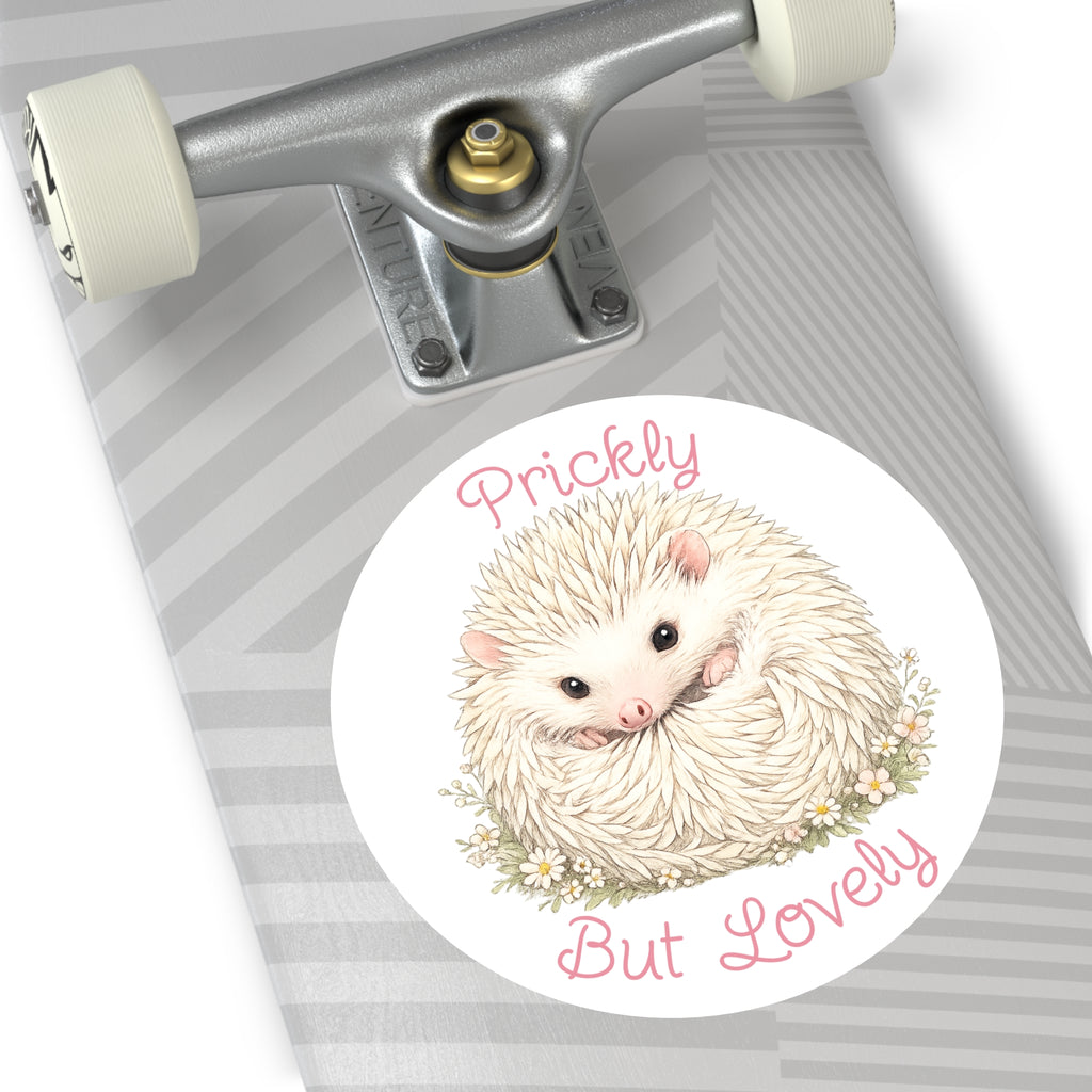 Prickly But Lovely Hedgehog Round Vinyl Sticker  Cute Animal Sticker for Laptops, Water Bottles & Gifts