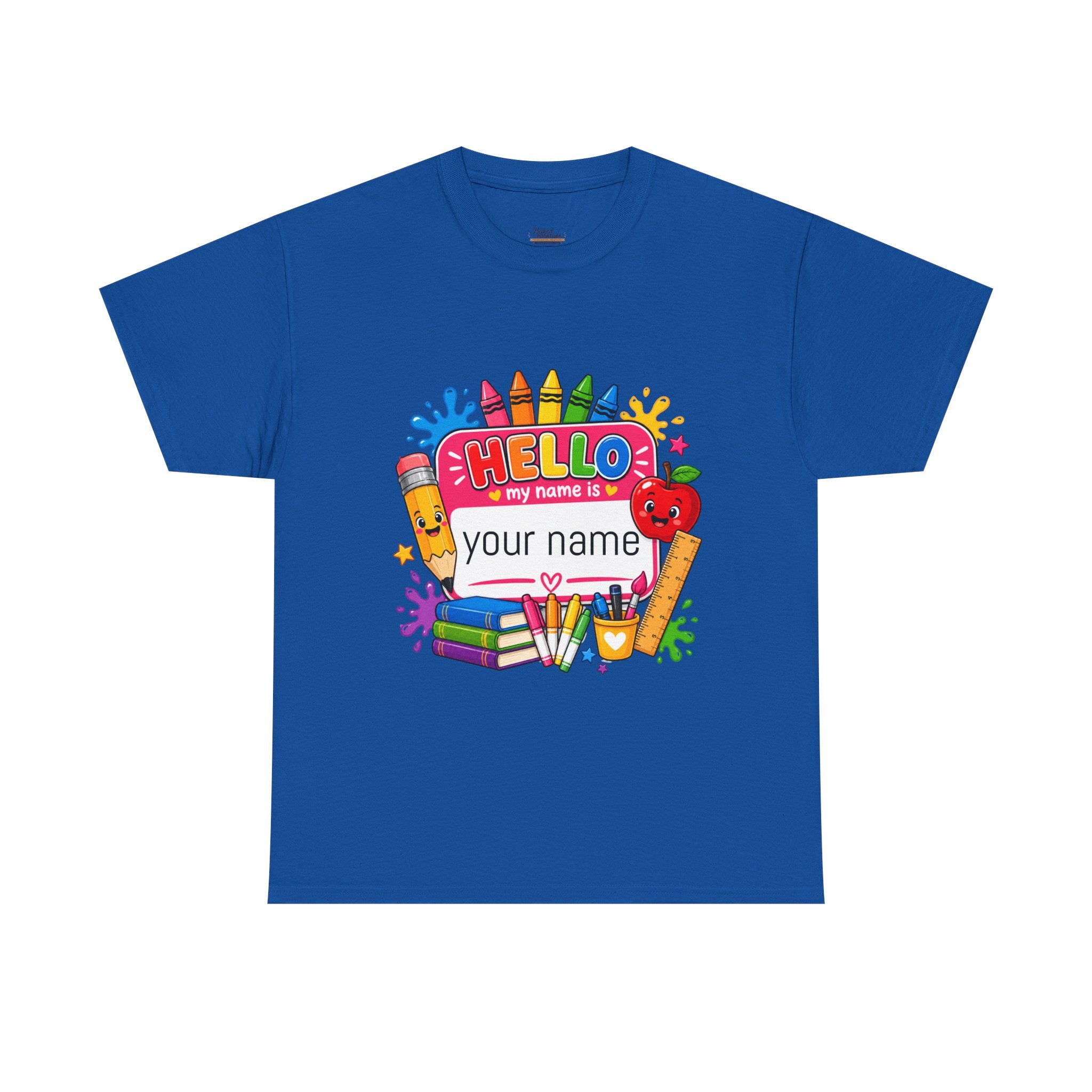 Personalized Teacher Back to School Shirt, Hello My Name Is Tee, Custom Teacher Name Tag Shirt, Bright School Supplies Tee Gift for Teachers