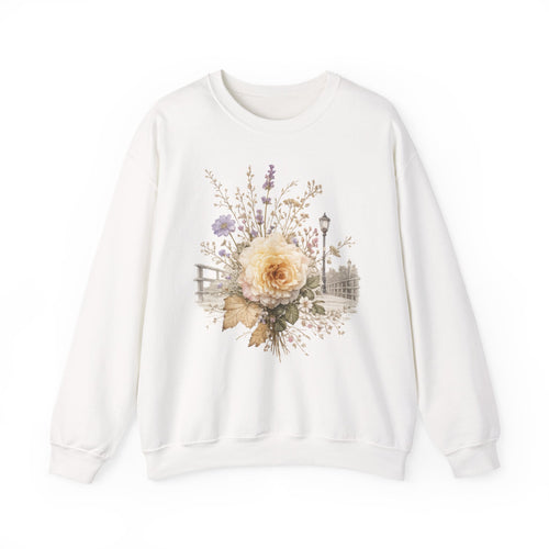 Cream Rose Cottagecore sweatshirt Botanical Floral sweater  Soft Vintage Garden hoodie