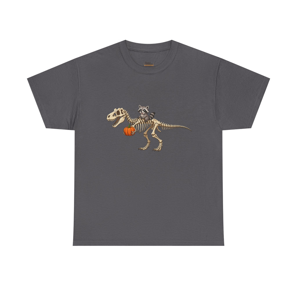 Raccoon Riding T-Rex Skeleton Tee Halloween Pumpkin Dinosaur Shirt funny raccoon halloween tshirt