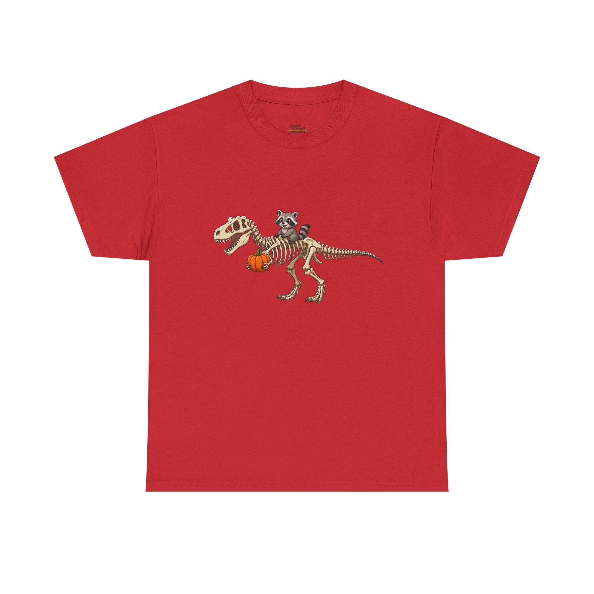 Raccoon Riding T-Rex Skeleton Tee Halloween Pumpkin Dinosaur Shirt funny raccoon halloween tshirt