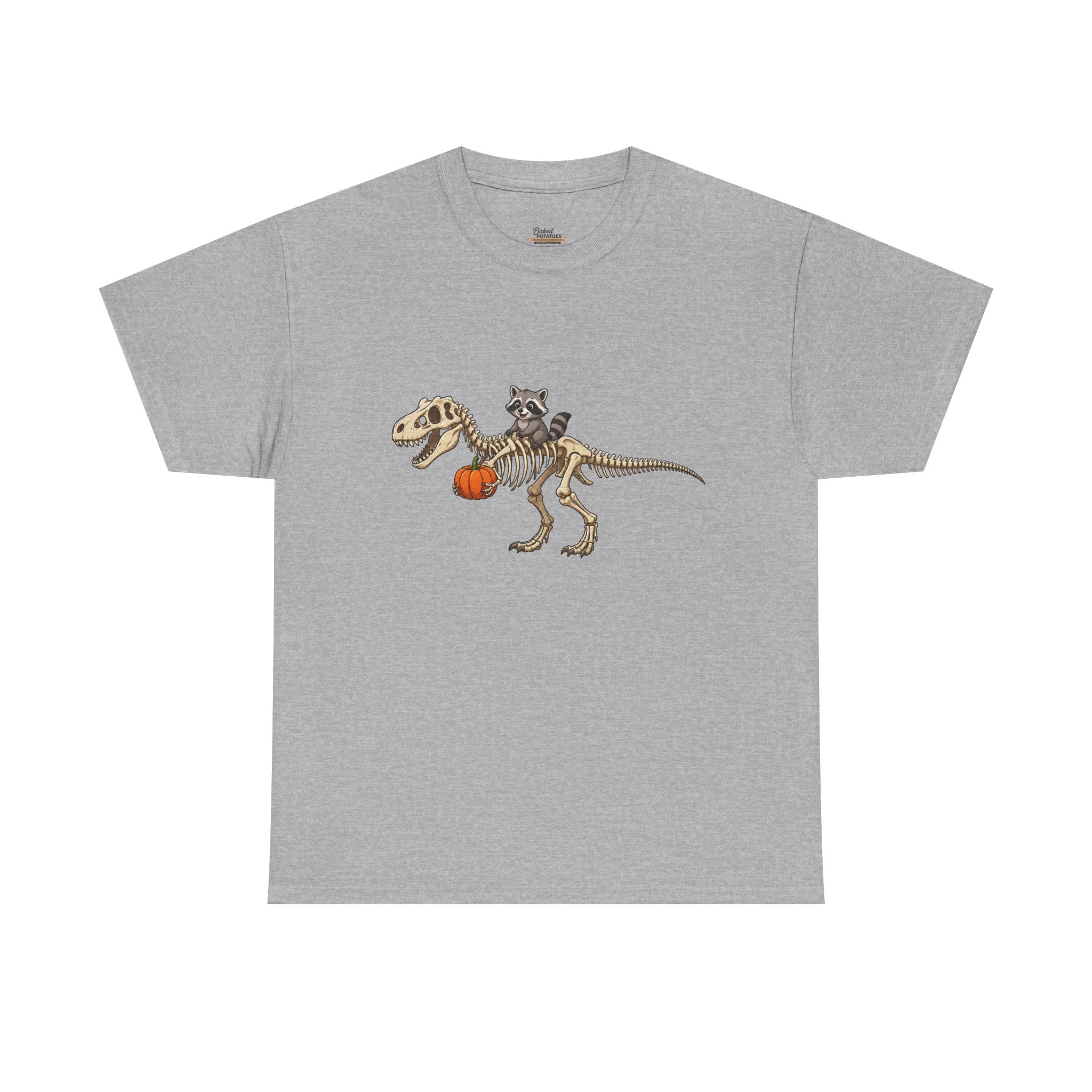 Raccoon Riding T-Rex Skeleton Tee Halloween Pumpkin Dinosaur Shirt funny raccoon halloween tshirt