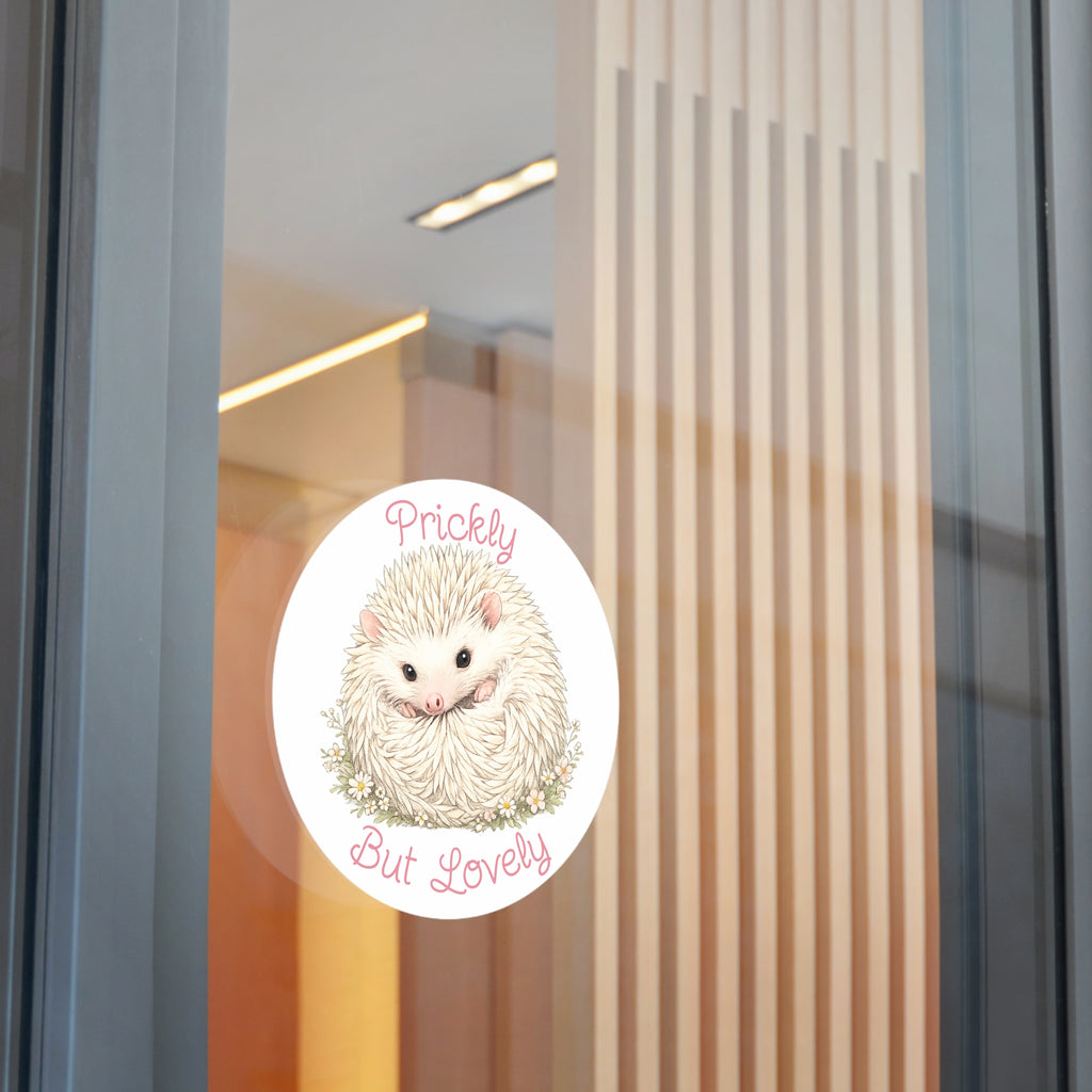 Prickly But Lovely Hedgehog Round Vinyl Sticker  Cute Animal Sticker for Laptops, Water Bottles & Gifts