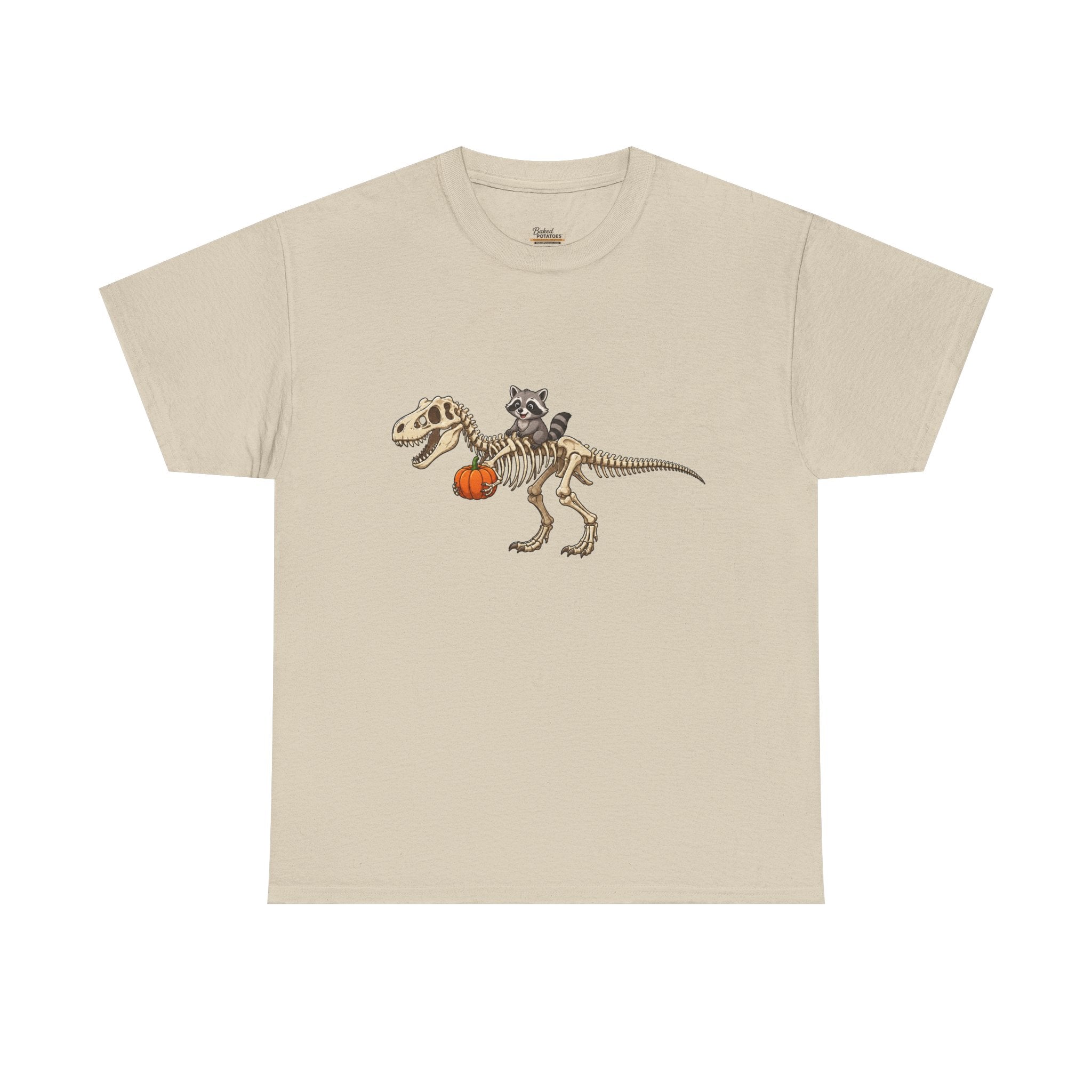 Raccoon Riding T-Rex Skeleton Tee Halloween Pumpkin Dinosaur Shirt funny raccoon halloween tshirt