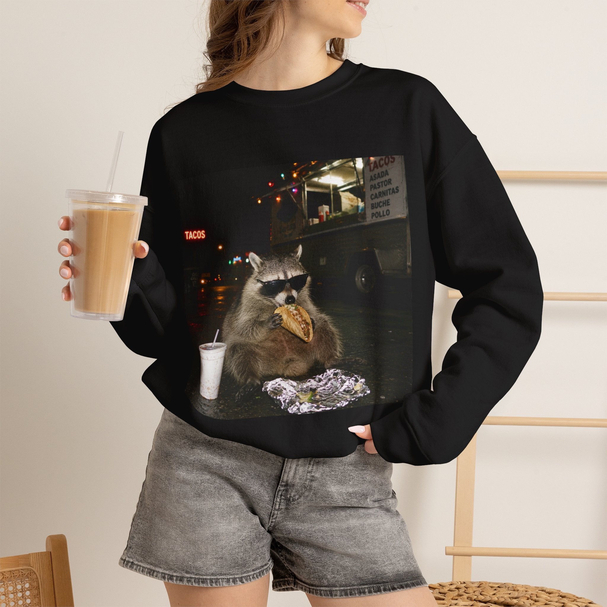 Raccoon eating a taco Sweater, Funny Raccoon Taco sweatshirt, Trash Panda Graphic hoodie, Mexican Food Lover Gift, Cinco de Mayo