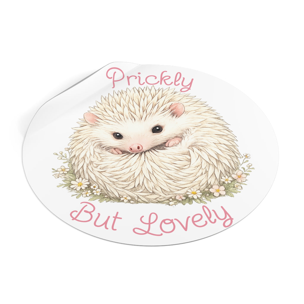 Prickly But Lovely Hedgehog Round Vinyl Sticker  Cute Animal Sticker for Laptops, Water Bottles & Gifts