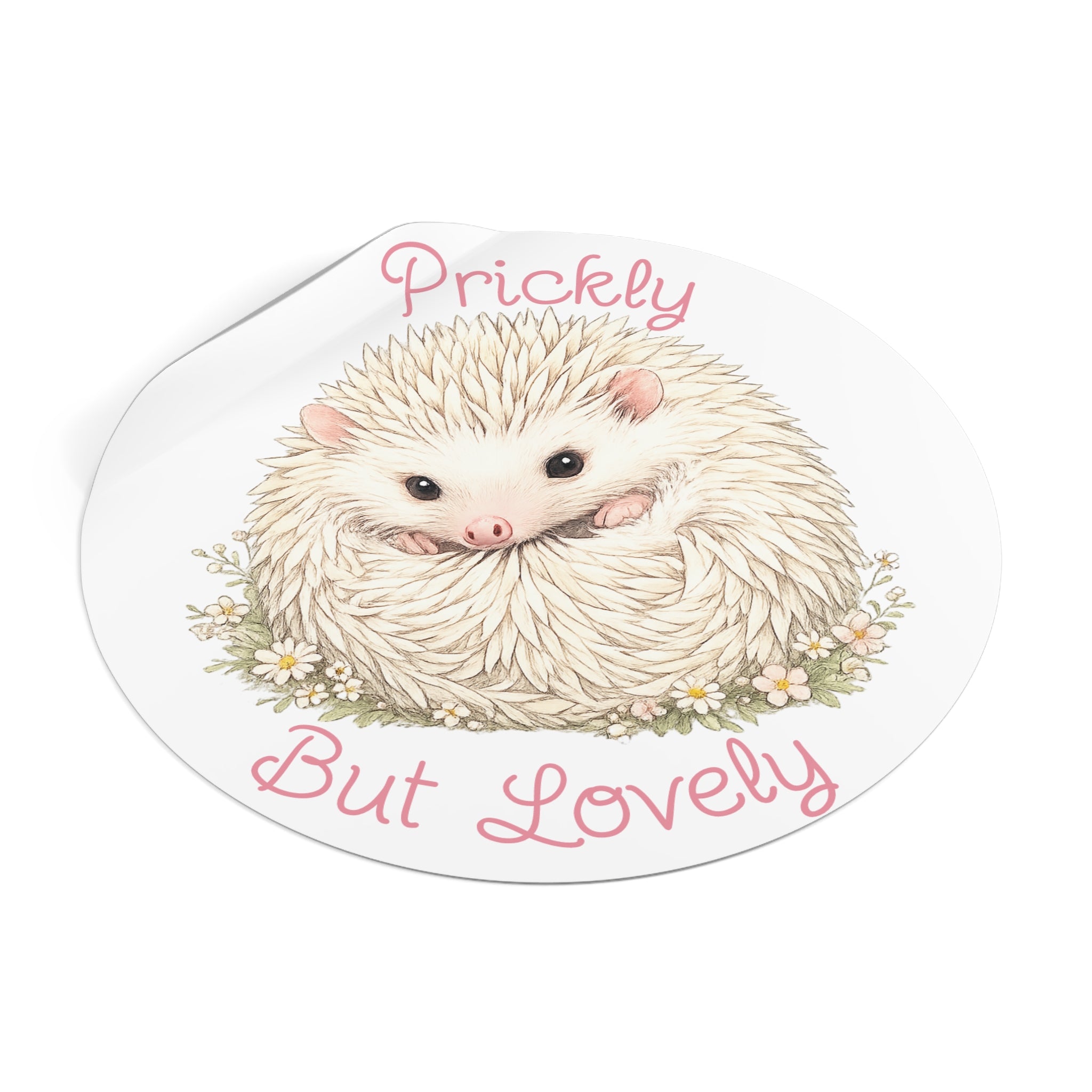 Prickly But Lovely Hedgehog Round Vinyl Sticker  Cute Animal Sticker for Laptops, Water Bottles & Gifts
