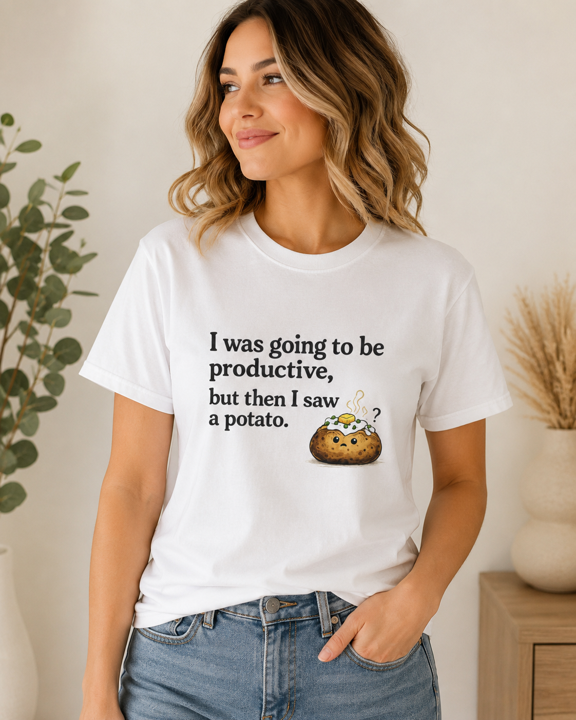 ADHD Funny Potato Tee – “I was going to be productive, but then I saw a potato.” Graphic T-Shirt