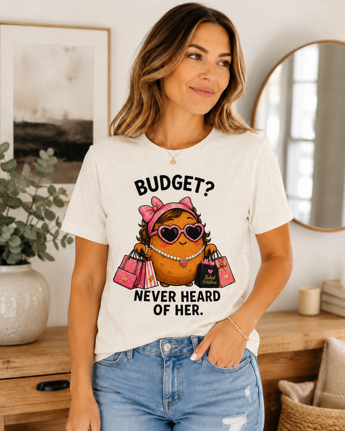 Budget? Never Heard of Her T-Shirt | Cute Shopper Illustration