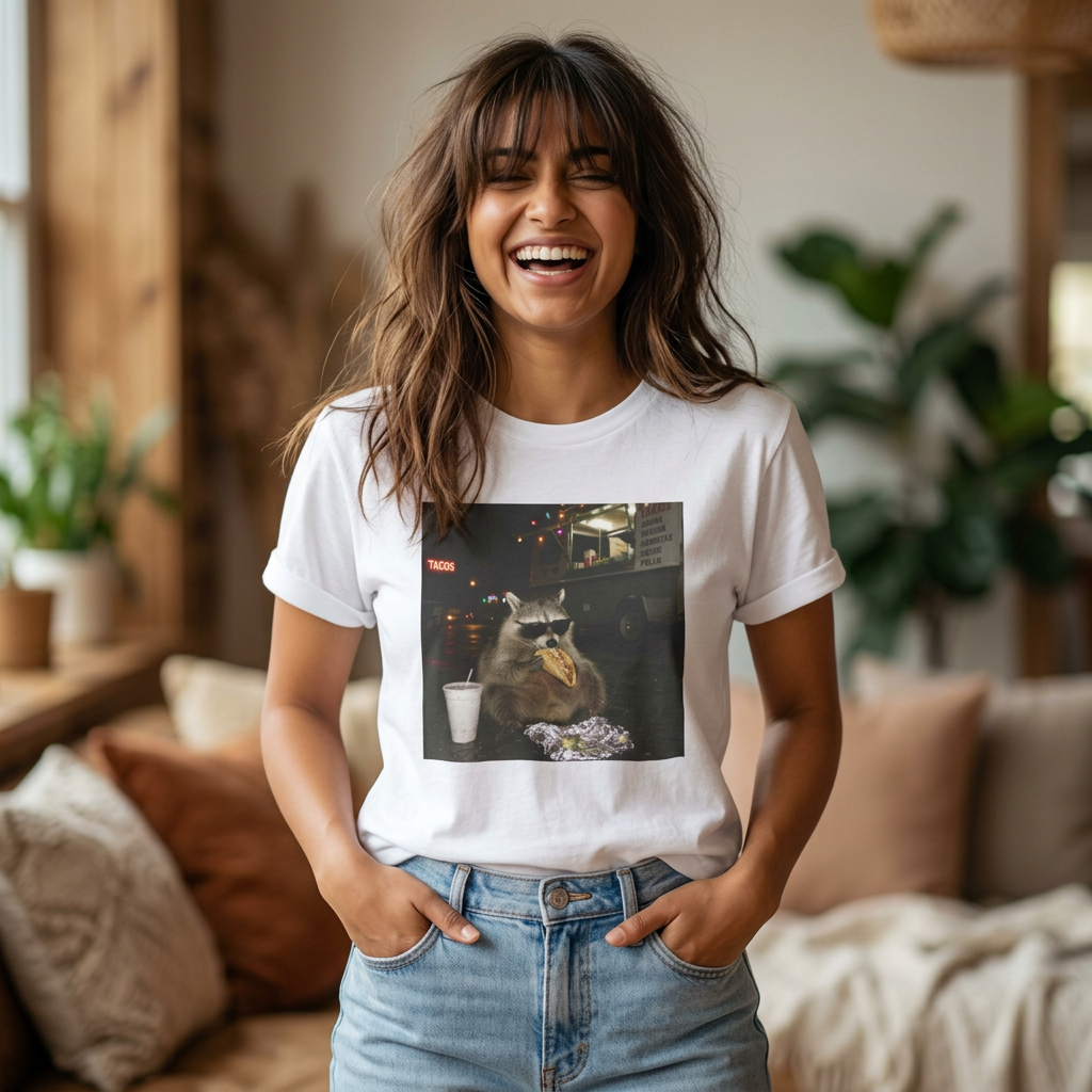 Raccoon Midnight Snack T-Shirt – Funny Urban Animal Photo Tee