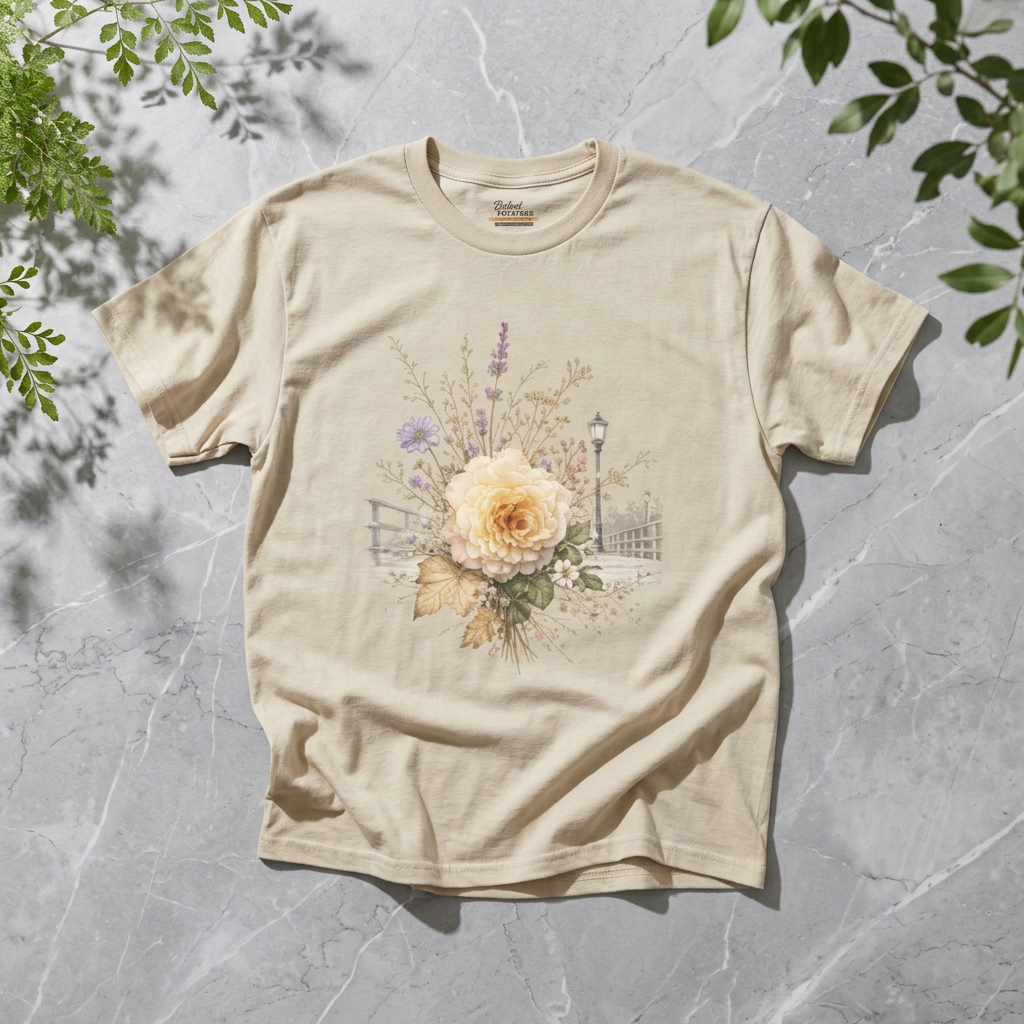 Cream Rose Cottagecore T-Shirt | Botanical Floral Tee | Soft Vintage Garden Shirt