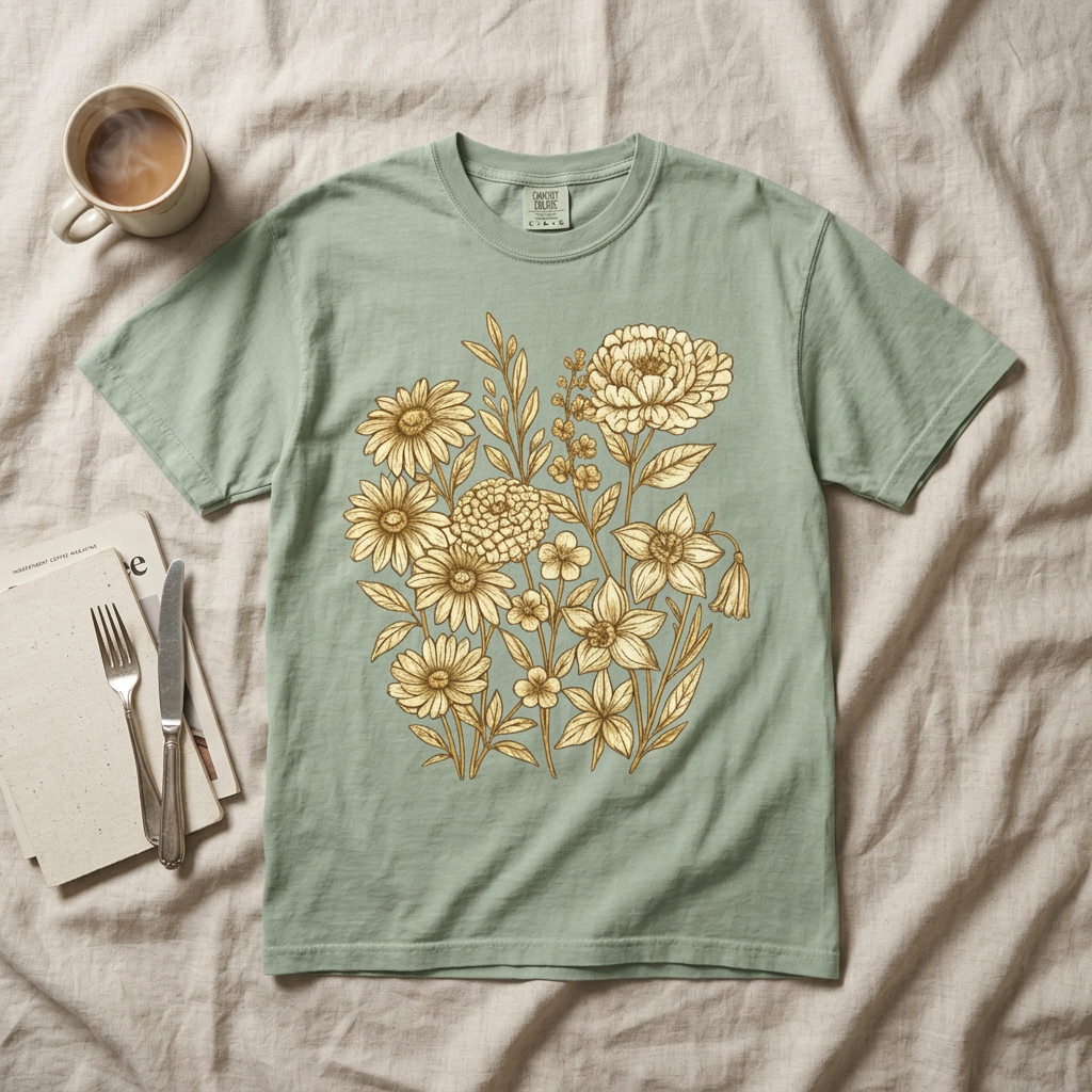 Comfort Colors® Vintage Pressed Flowers Shirt, Boho Cottagecore Shirt, Botanical Floral Tee Wildflowers Shirt Gift for Gardener Floral Shirt