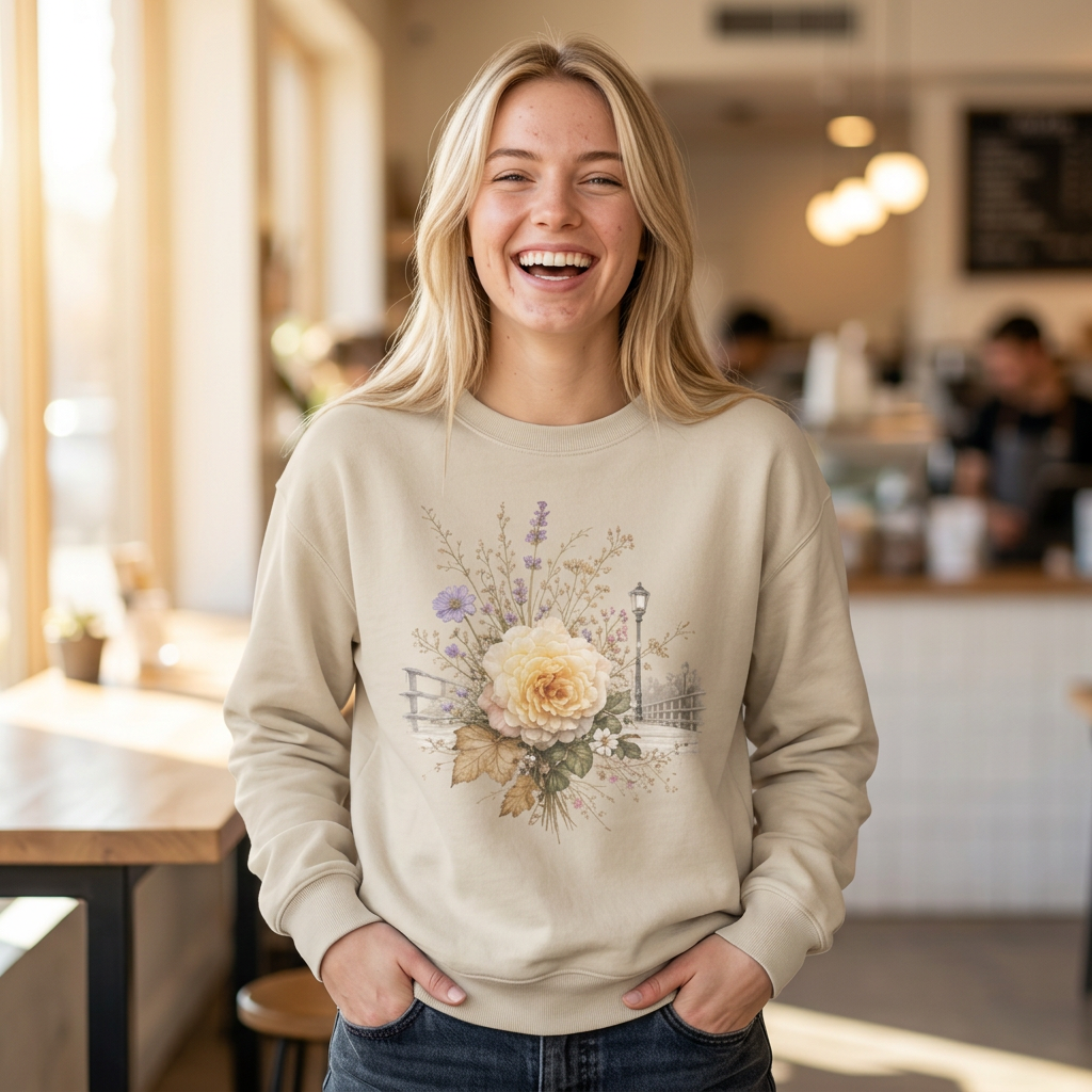 Cream Rose Cottagecore sweatshirt Botanical Floral sweater  Soft Vintage Garden hoodie