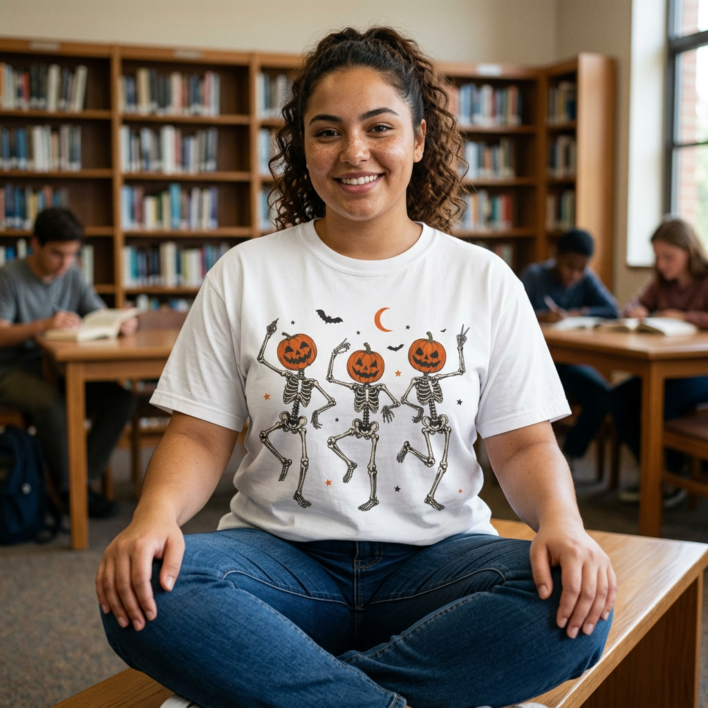 Dancing Skeleton Pumpkin Shirt, Retro Halloween Shirt, Womens Halloween Shirt, Cute Fall Shirt, Spooky Season, Pumpkin Face