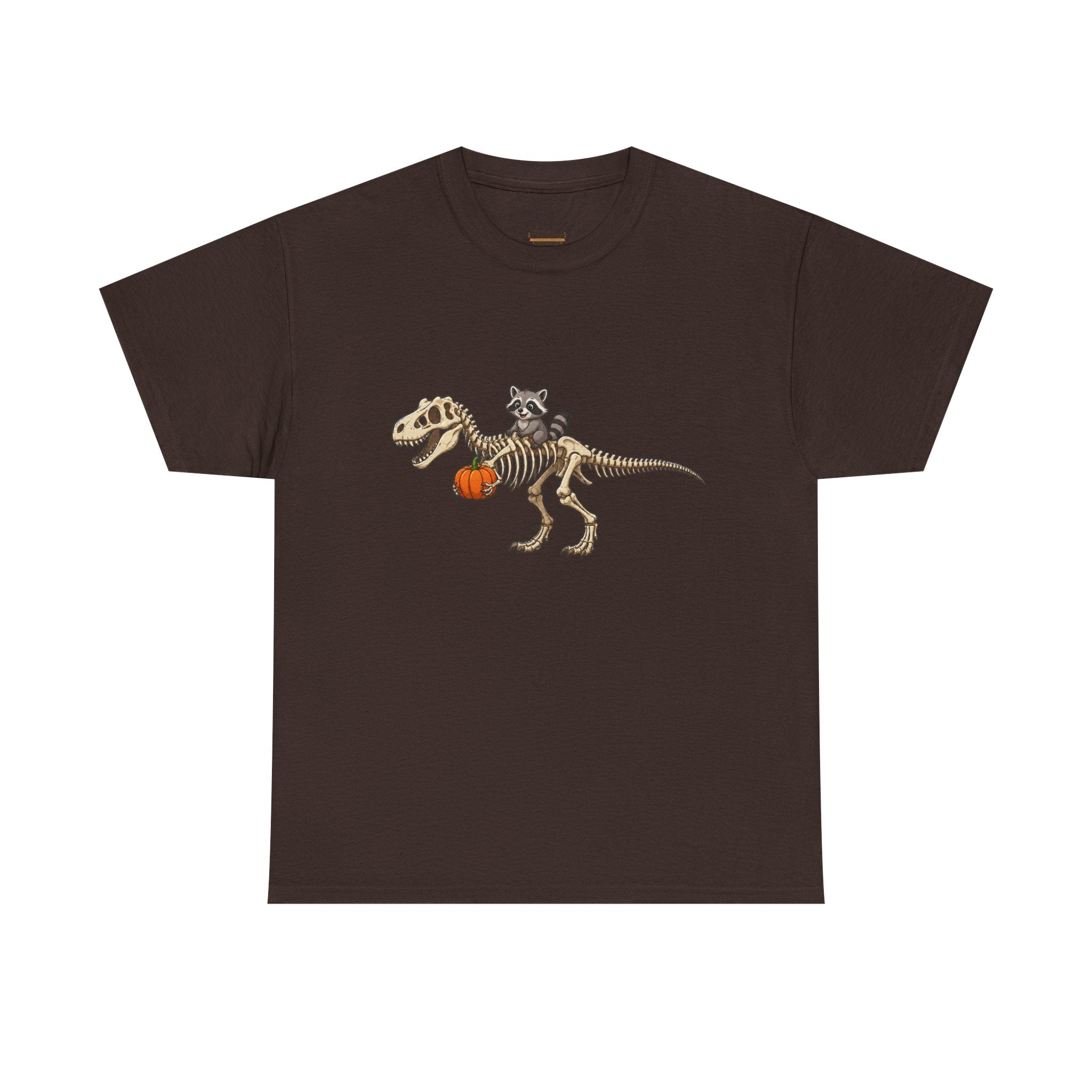 Raccoon Riding T-Rex Skeleton Tee Halloween Pumpkin Dinosaur Shirt funny raccoon halloween tshirt