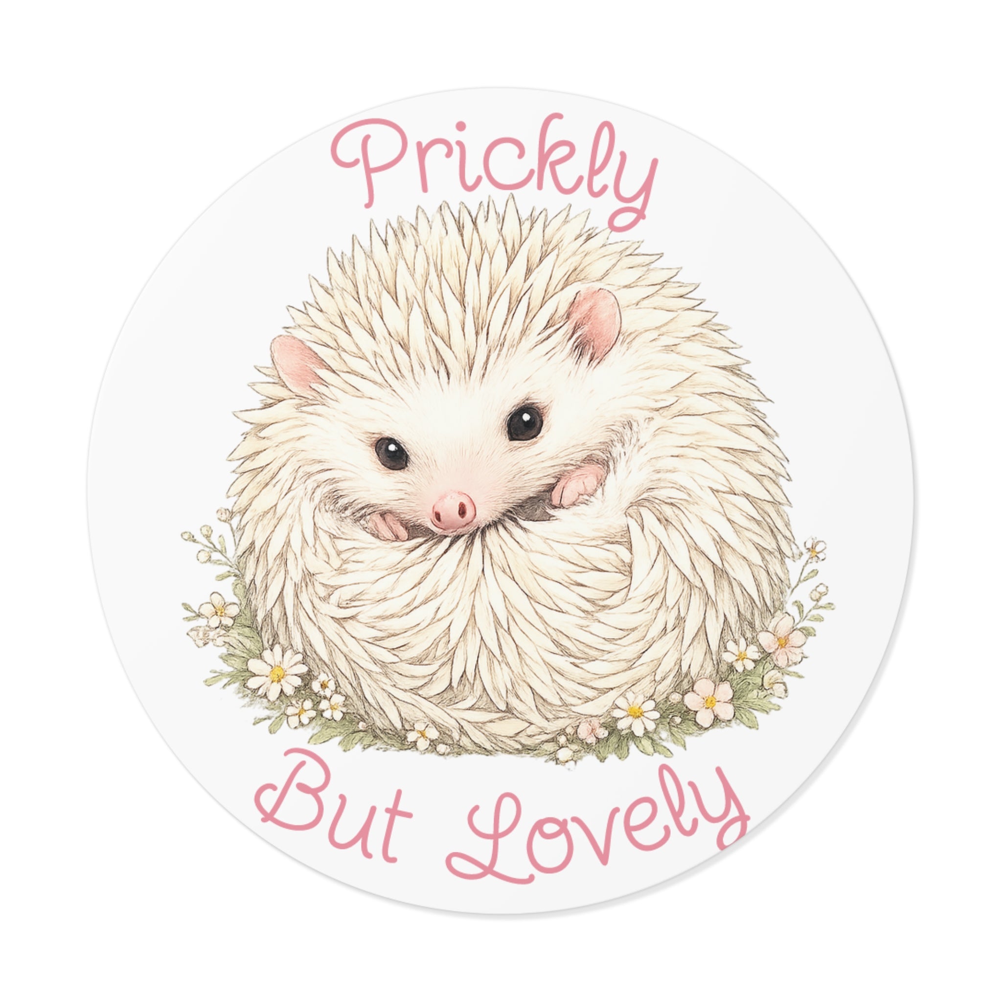 Prickly But Lovely Hedgehog Round Vinyl Sticker  Cute Animal Sticker for Laptops, Water Bottles & Gifts