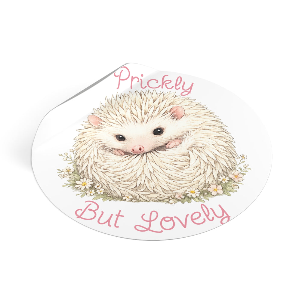 Prickly But Lovely Hedgehog Round Vinyl Sticker  Cute Animal Sticker for Laptops, Water Bottles & Gifts