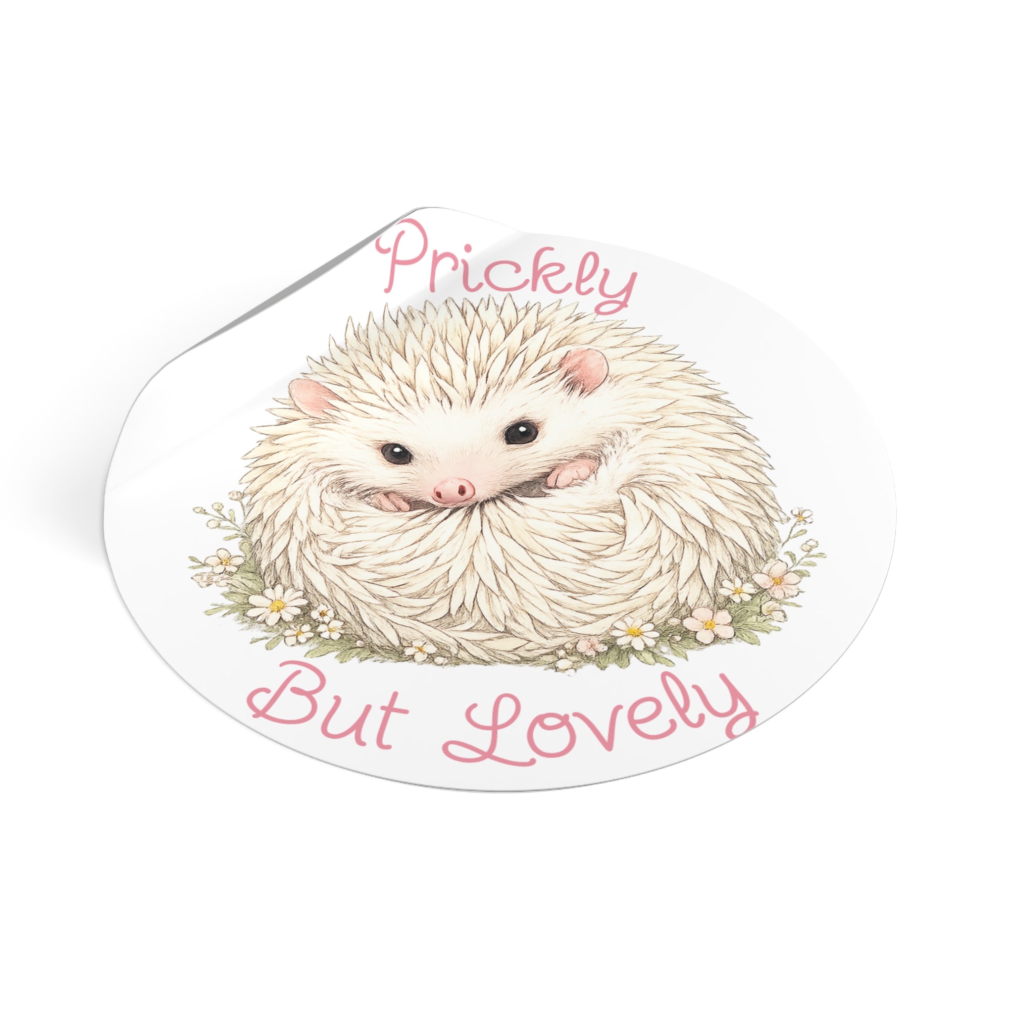 Prickly But Lovely Hedgehog Round Vinyl Sticker  Cute Animal Sticker for Laptops, Water Bottles & Gifts