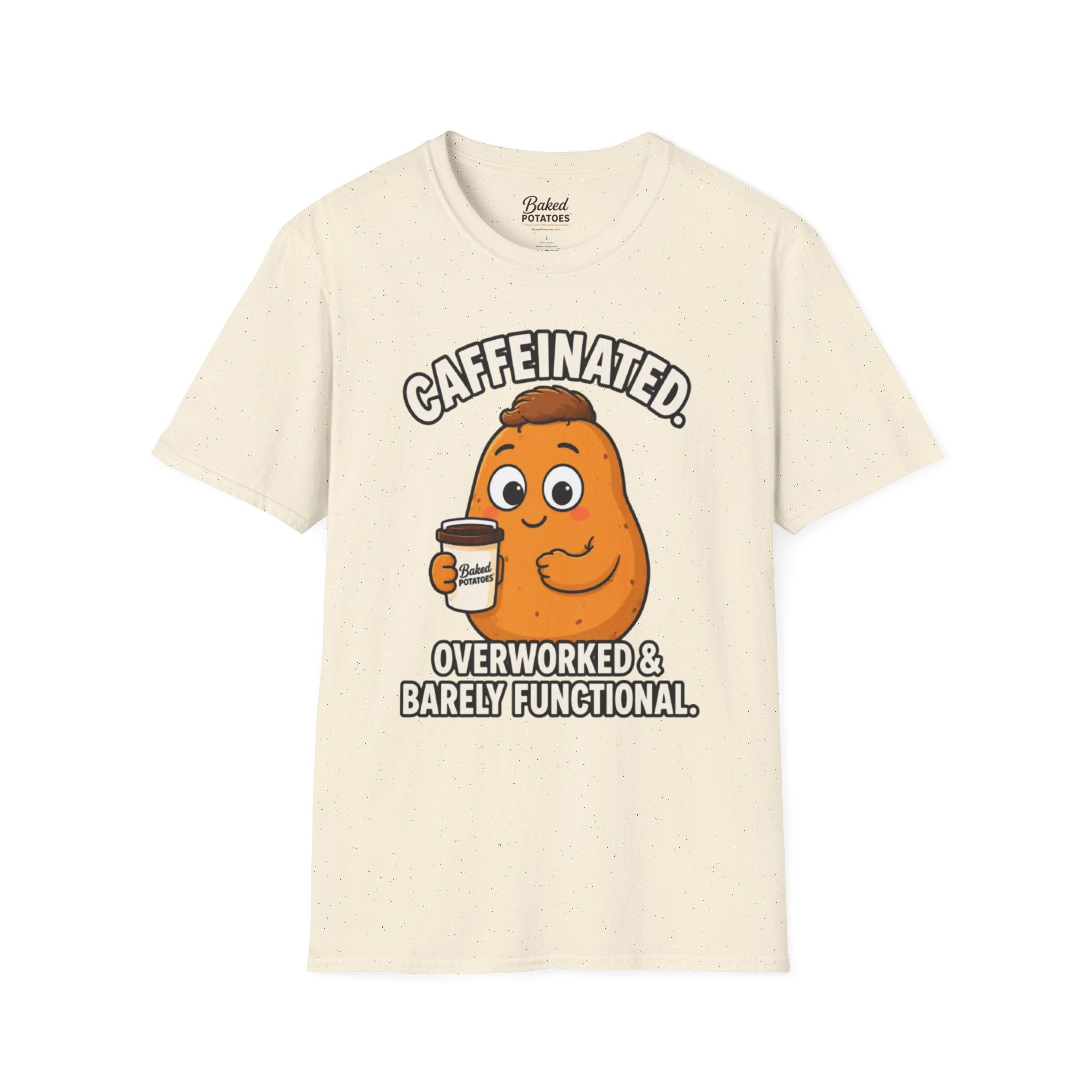 Coffee Potato T‑Shirt — “Overworked & Barely Functional” Coffee Humor Shirt