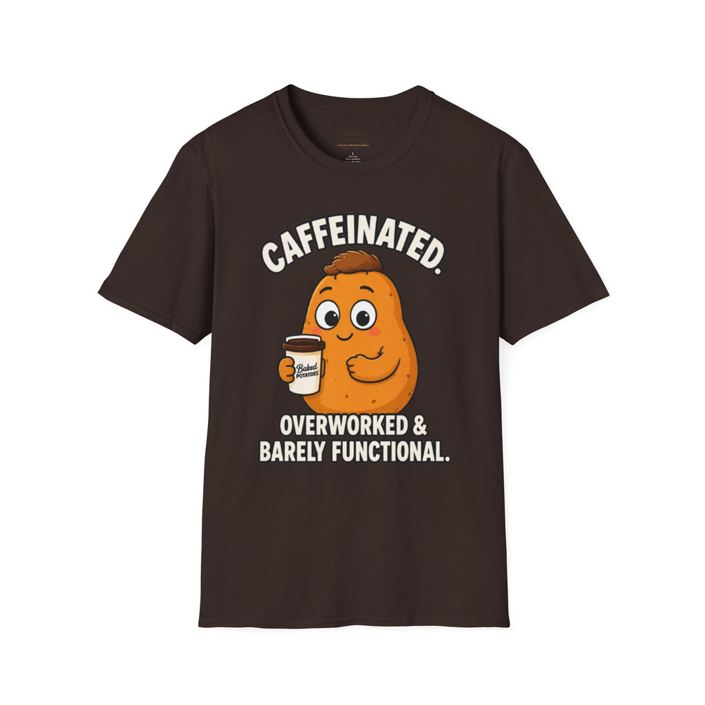 Coffee Potato T‑Shirt — “Overworked & Barely Functional” Coffee Humor Shirt