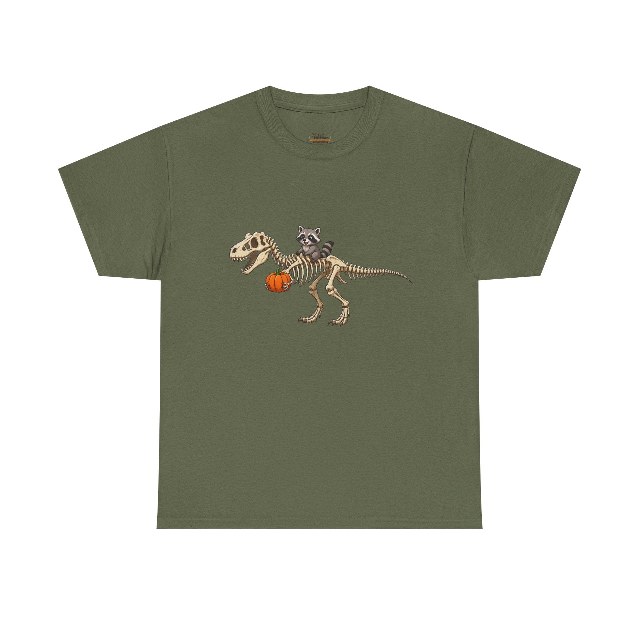 Raccoon Riding T-Rex Skeleton Tee Halloween Pumpkin Dinosaur Shirt funny raccoon halloween tshirt