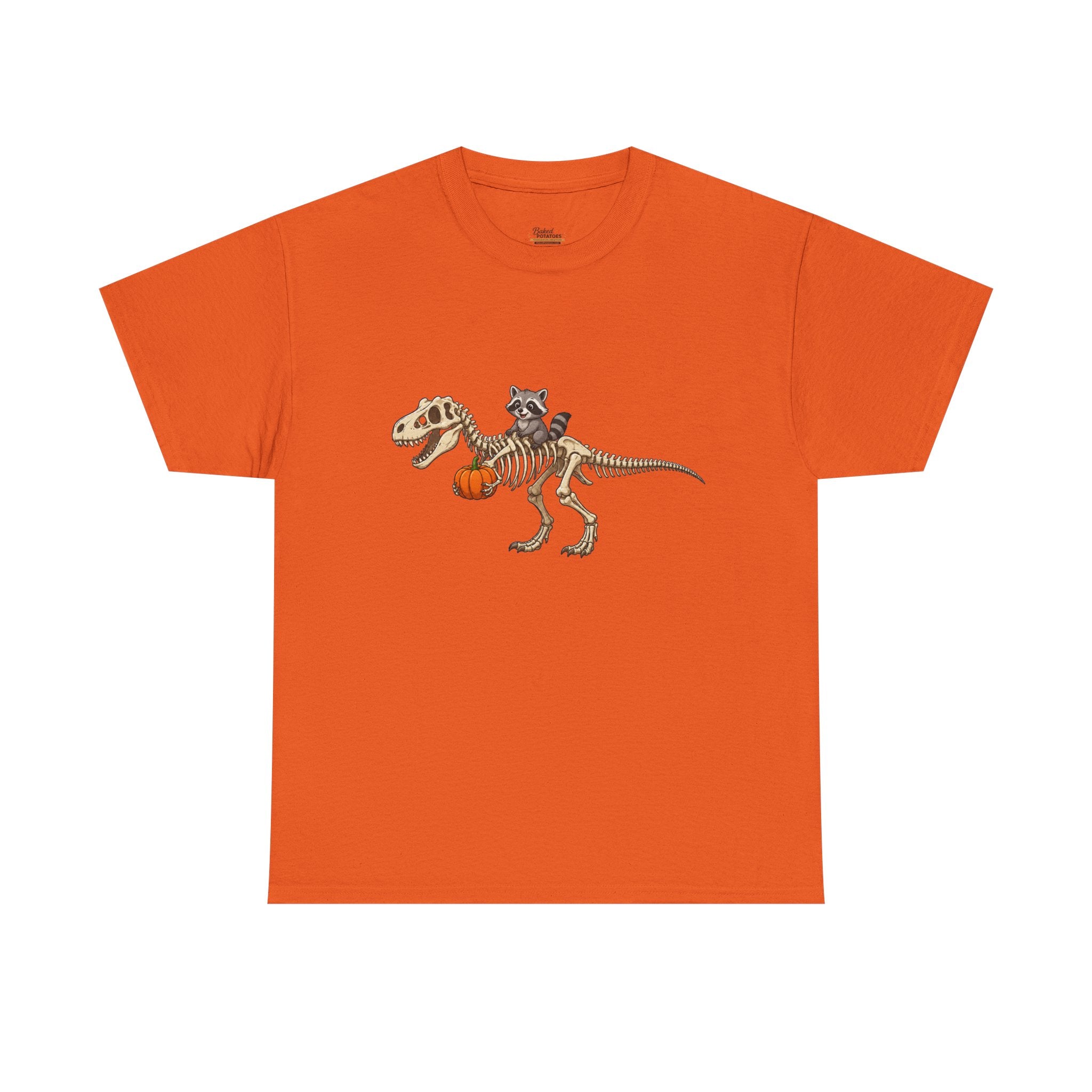 Raccoon Riding T-Rex Skeleton Tee Halloween Pumpkin Dinosaur Shirt funny raccoon halloween tshirt