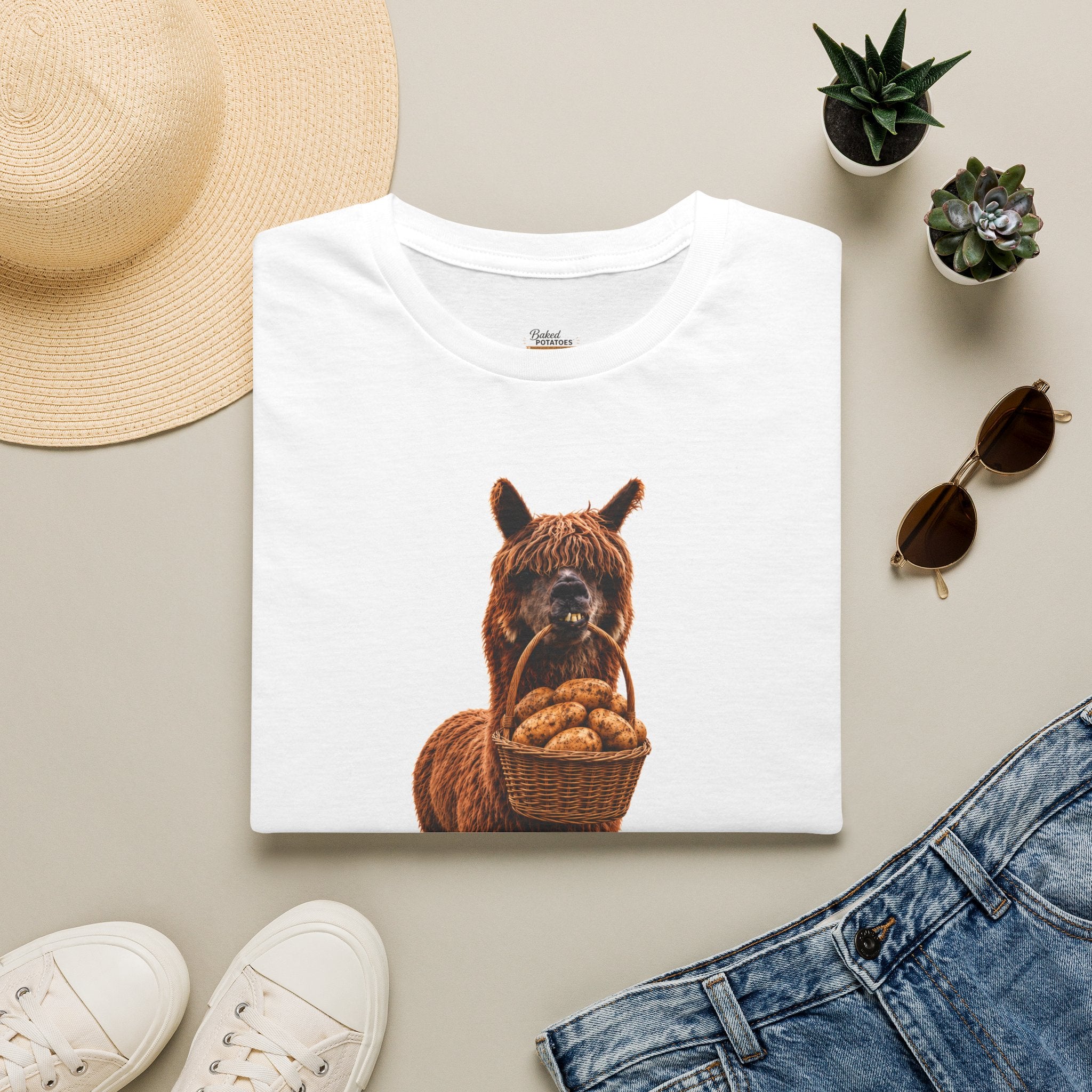Alpaca Holding Potatoes T‑Shirt — "Not Touchy My Spuds" Cute Farm Animal Tee