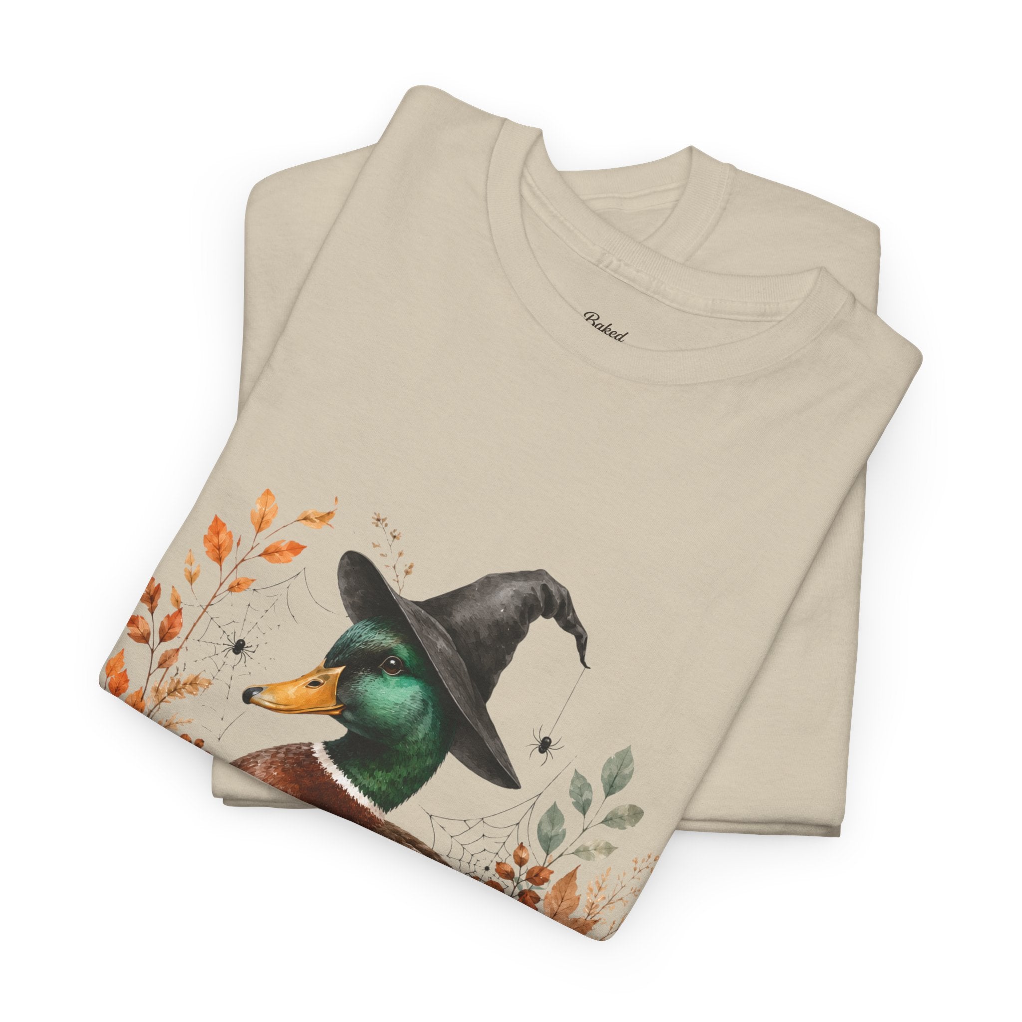Mallard Duck with Witch Hat T-Shirt Autumn Pumpkins & Flowers Halloween