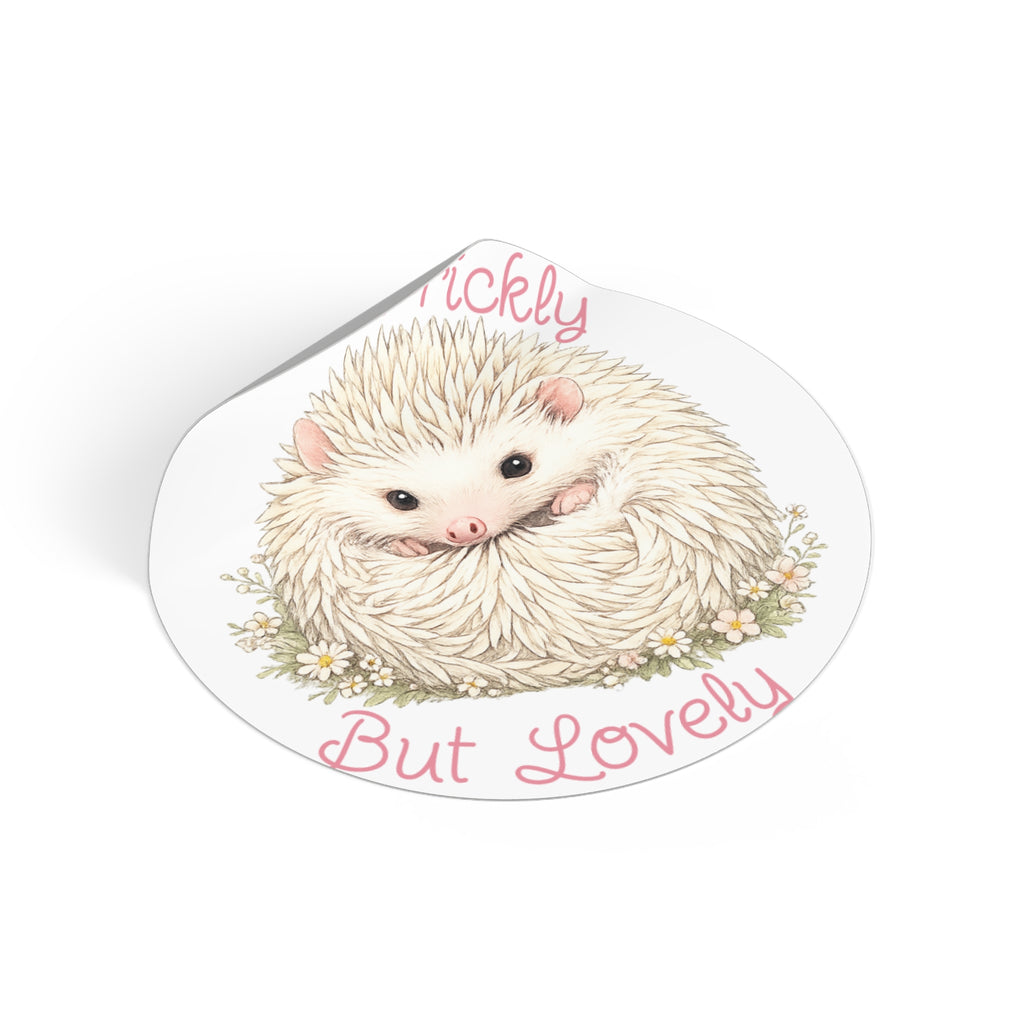 Prickly But Lovely Hedgehog Round Vinyl Sticker  Cute Animal Sticker for Laptops, Water Bottles & Gifts