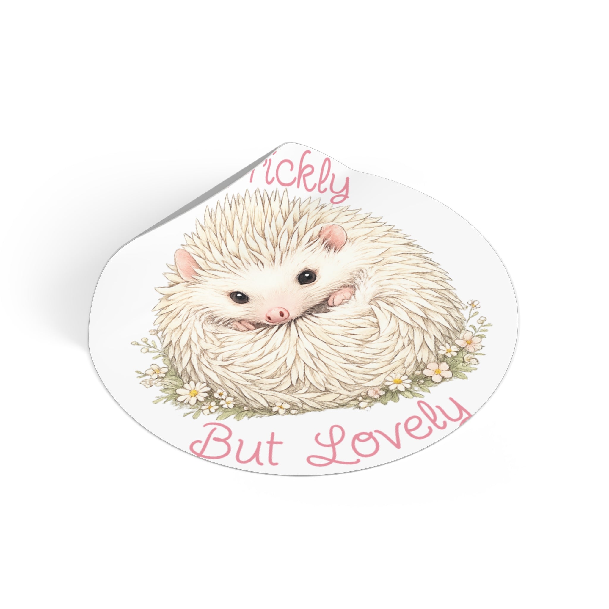 Prickly But Lovely Hedgehog Round Vinyl Sticker  Cute Animal Sticker for Laptops, Water Bottles & Gifts