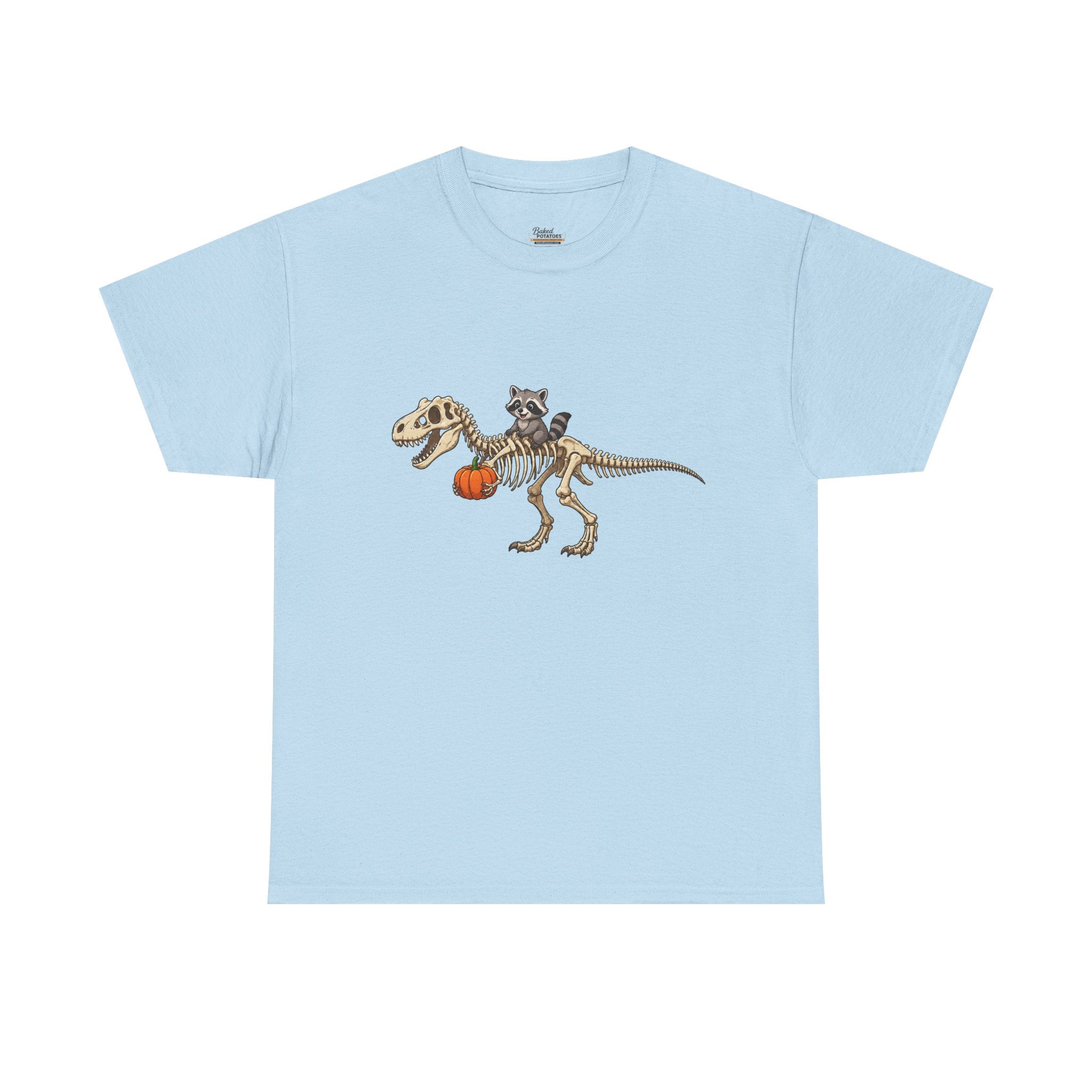Raccoon Riding T-Rex Skeleton Tee Halloween Pumpkin Dinosaur Shirt funny raccoon halloween tshirt
