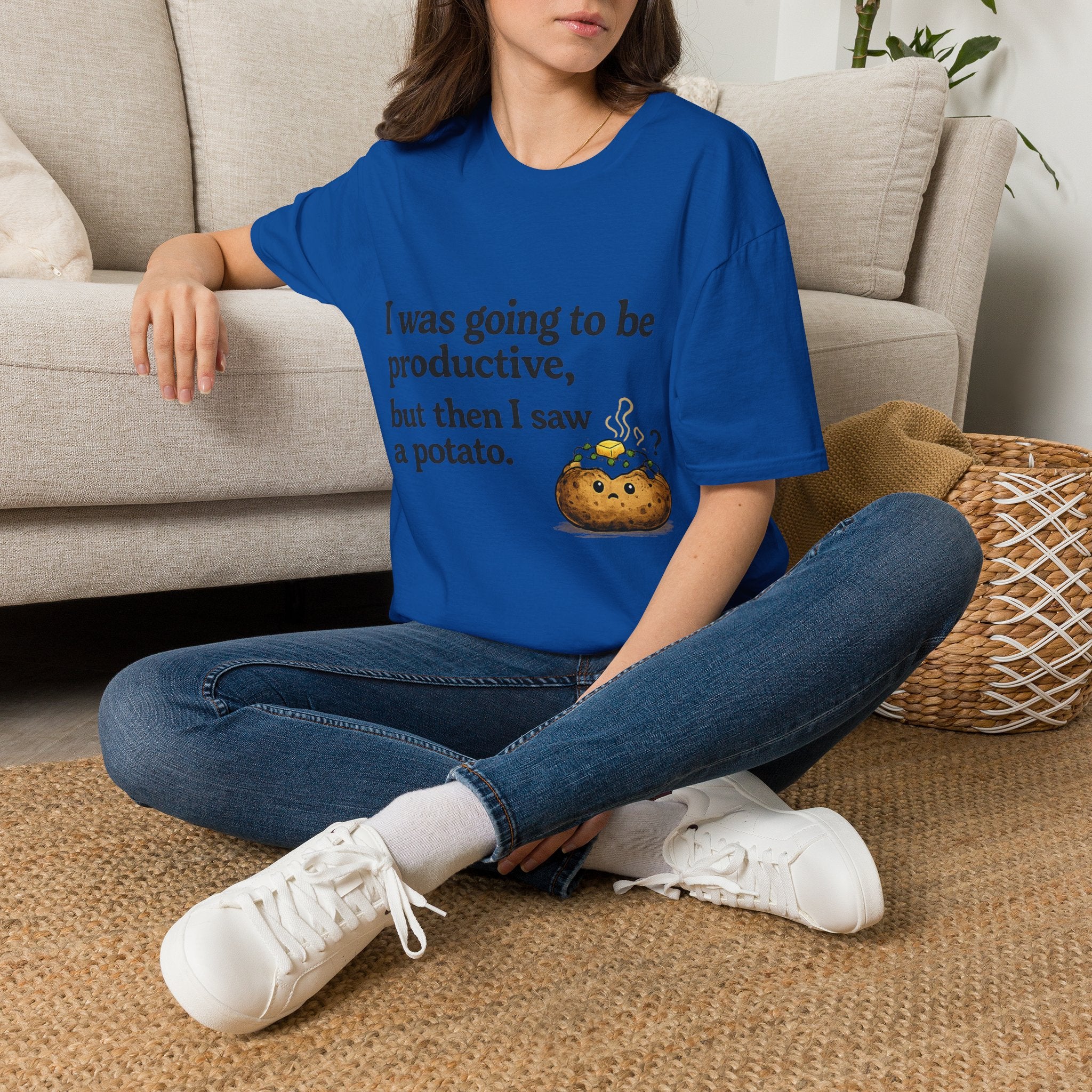 ADHD Funny Potato Tee – “I was going to be productive, but then I saw a potato.” Graphic T-Shirt
