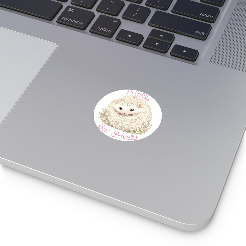 Prickly But Lovely Hedgehog Round Vinyl Sticker  Cute Animal Sticker for Laptops, Water Bottles & Gifts